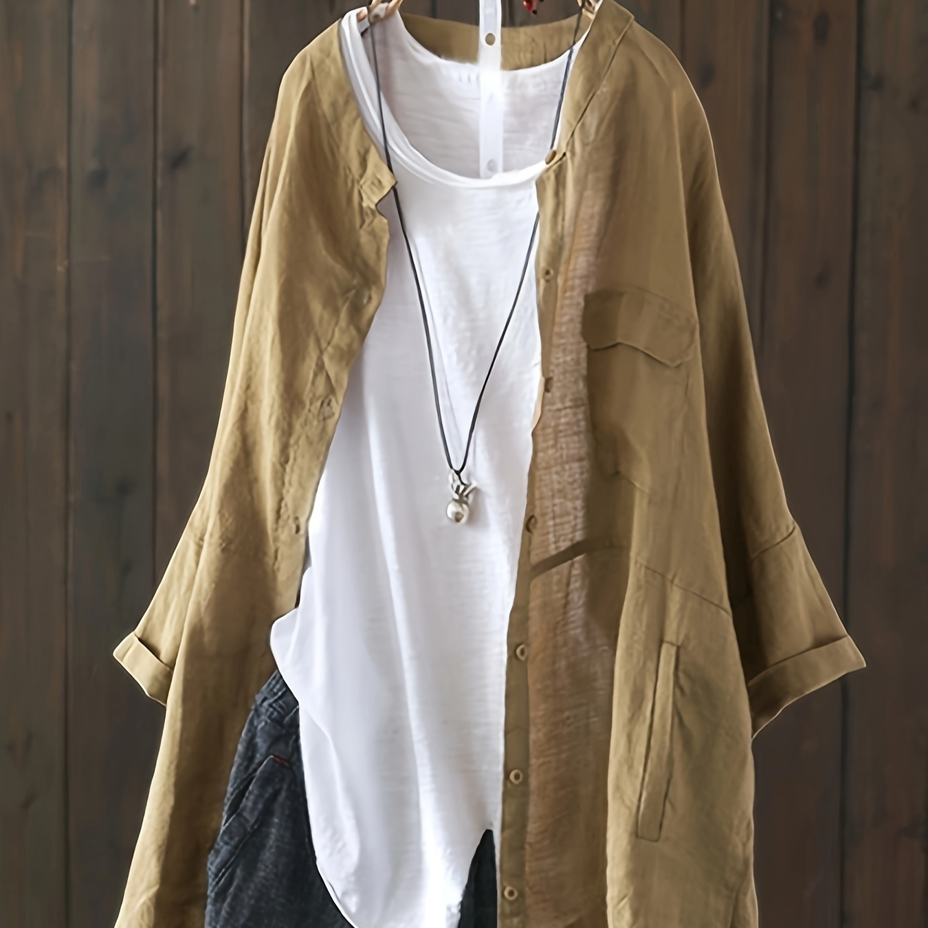 Chic Long-sleeve Women's Shirt - Casual Style, , Machine Washable, Round Neck, Non-stretch Fabric, Solid Color With Button Detail
Chic Long-sleeve Women's Shirt - Casual Style, , Machine Washable, Round Neck, Non-stretch Fabric, Solid Color With Button Detail