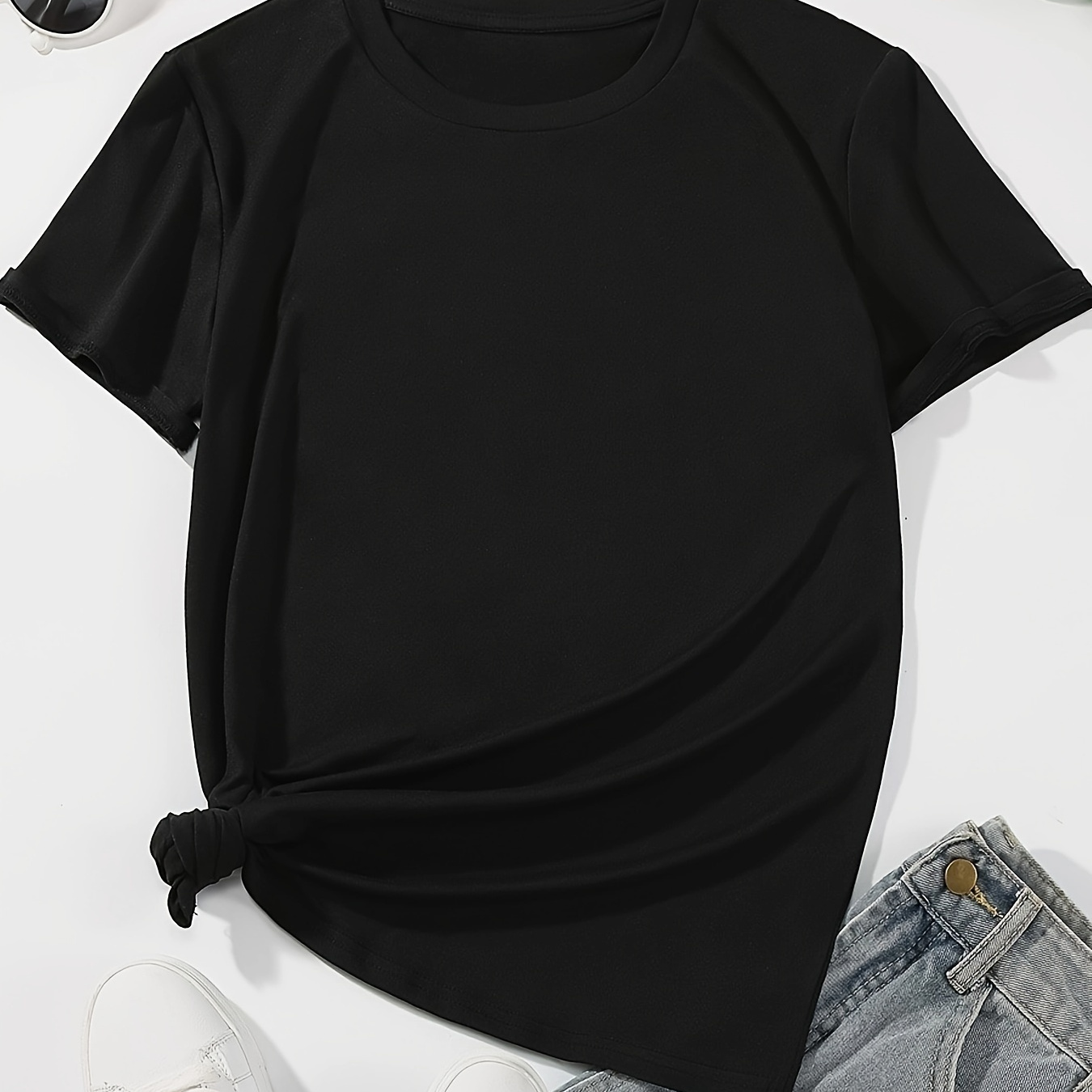 Solid Color T-shirt, Casual Crew Neck Short Sleeve T-shirt For Spring & Summer, Women's Clothing
Solid Color T-shirt, Casual Crew Neck Short Sleeve T-shirt For Spring & Summer, Women's Clothing