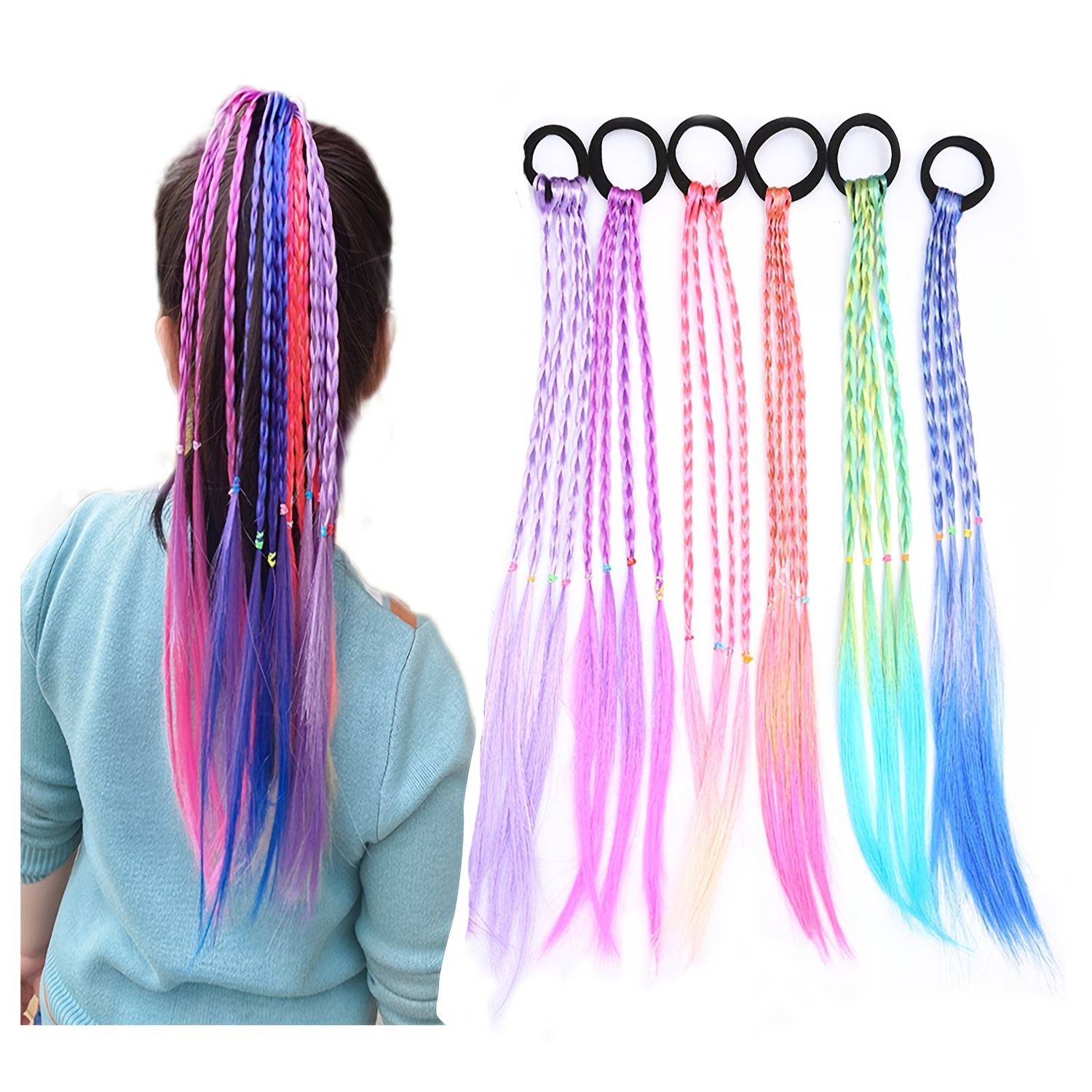 6pcs Hair Extensions For Girls, Colorful Gradient Braided Wigs Hair, Beauty Hair Ties, Decorative Hair Accessories For Party
6pcs Hair Extensions For Girls, Colorful Gradient Braided Wigs Hair, Beauty Hair Ties, Decorative Hair Accessories For Party