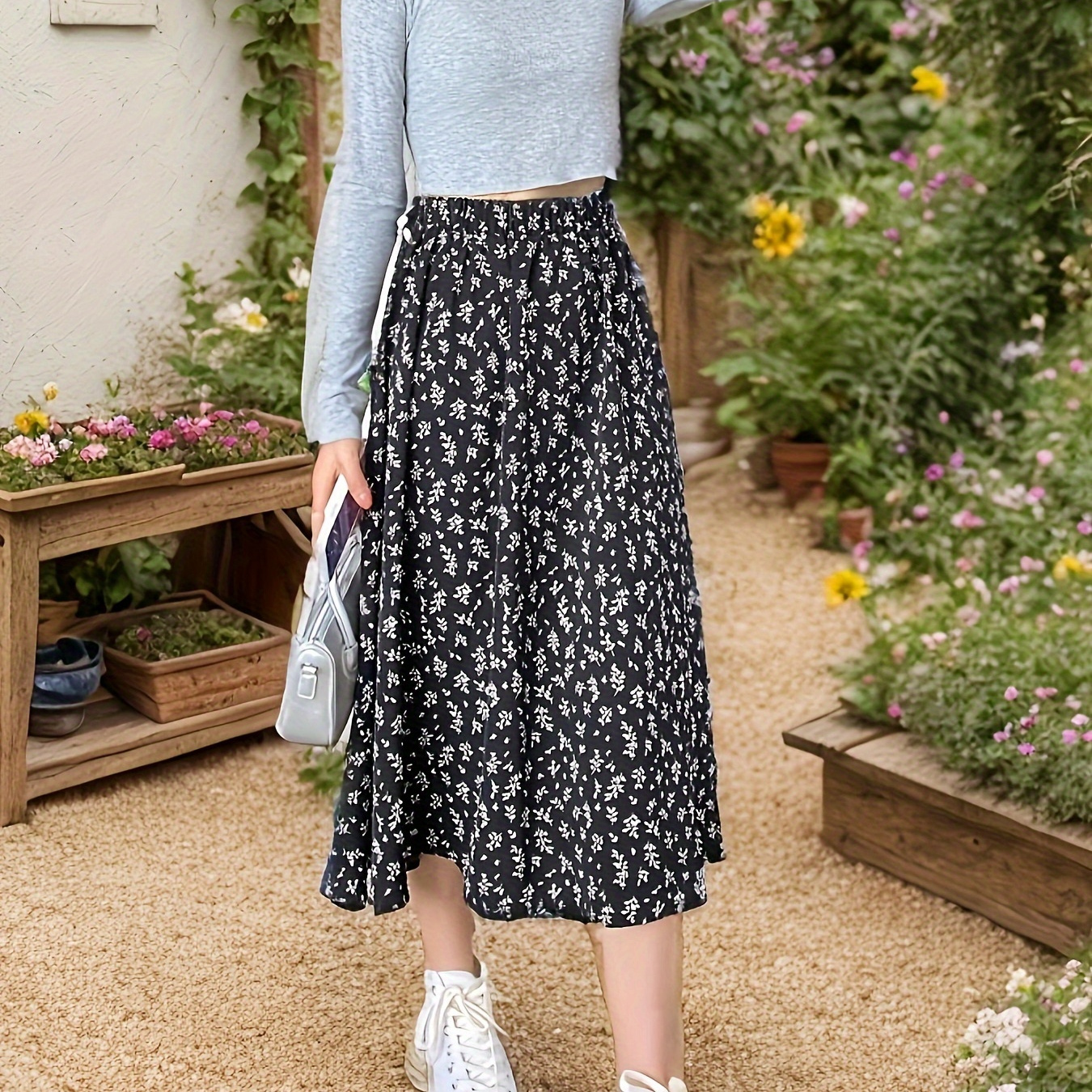 Floral Print Elastic Waist Skirt, Casual A-line Midi Skirt For Spring & Summer, Women's Clothing
Floral Print Elastic Waist Skirt, Casual A-line Midi Skirt For Spring & Summer, Women's Clothing