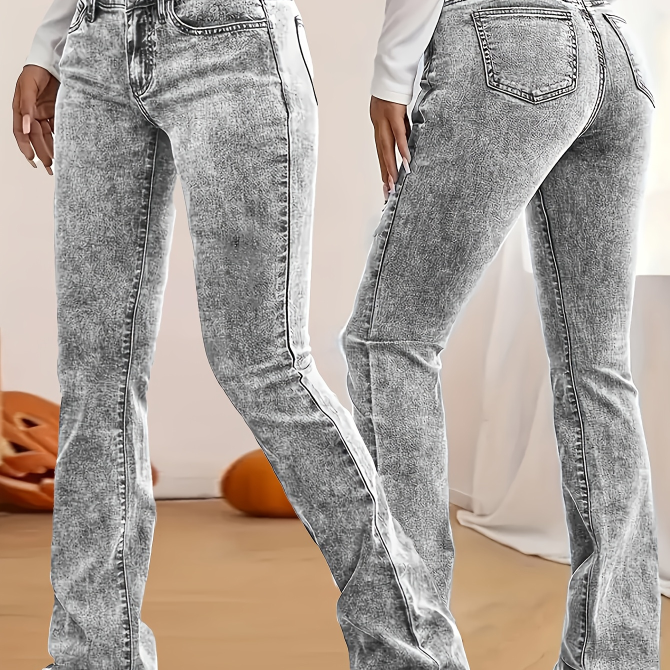Women's Casual Skinny Flare Jeans, 70% Viscose 24% Polyester 6% Spandex, Long Length, Low Waist, Button Fly, Medium Stretch, All , Solid Color, Washed Detail, 415g/m² Fabric Weight
Women's Casual Skinny Flare Jeans, 70% Viscose 24% Polyester 6% Spandex, Long Length, Low Waist, Button Fly, Medium Stretch, All , Solid Color, Washed Detail, 415g/m² Fabric Weight