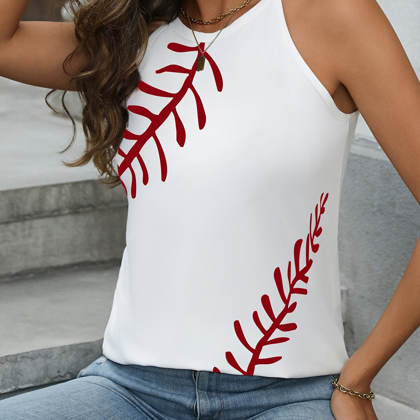 Baseball Print Crew Neck Cami Top, Casual Sleeveless Top For Spring & Summer, Women's Clothing
Baseball Print Crew Neck Cami Top, Casual Sleeveless Top For Spring & Summer, Women's Clothing