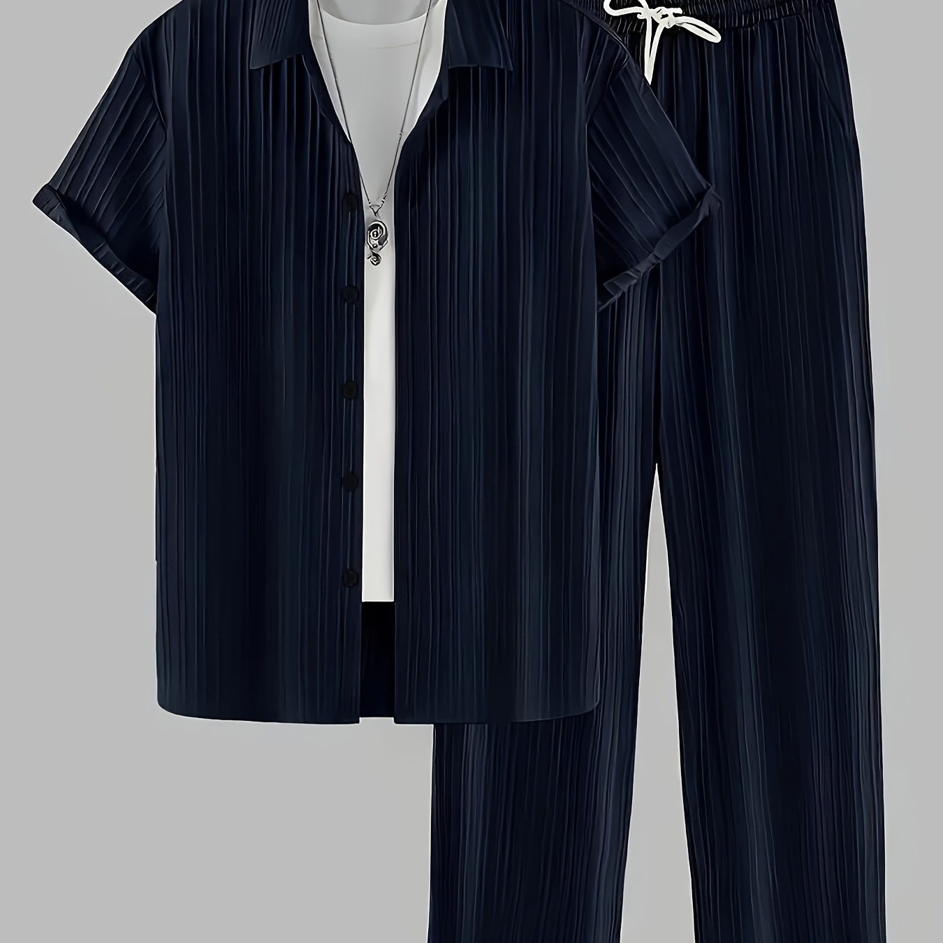 Fashionable Men'-piece Set - Button Striped Shirt And Comfortable Drawstring Pants - Casual Outdoor Wear
Fashionable Men'-piece Set - Button Striped Shirt And Comfortable Drawstring Pants - Casual Outdoor Wear