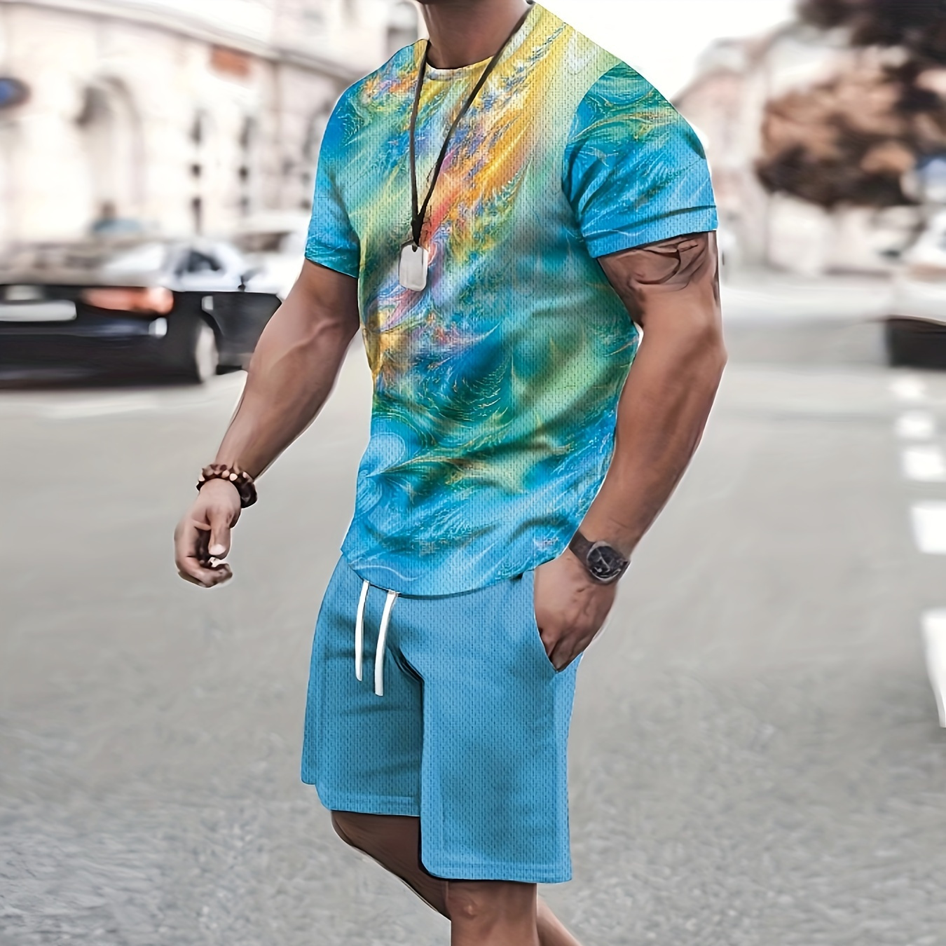 Men's Casual 2pcs Set, Chic Printed T-shirt + Active Shorts Matching Set For Fitness
Men's Casual 2pcs Set, Chic Printed T-shirt + Active Shorts Matching Set For Fitness
