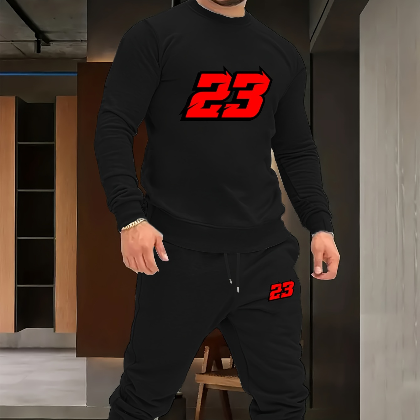 Number 23 Print Men's 2 Piece Set, Long Sleeve Crew Neck Sweatshirt & Drawstring Pants, Casual Comfy Versatile Outfits For Spring & Autumn, Outdoor Sports
Number 23 Print Men's 2 Piece Set, Long Sleeve Crew Neck Sweatshirt & Drawstring Pants, Casual Comfy Versatile Outfits For Spring & Autumn, Outdoor Sports