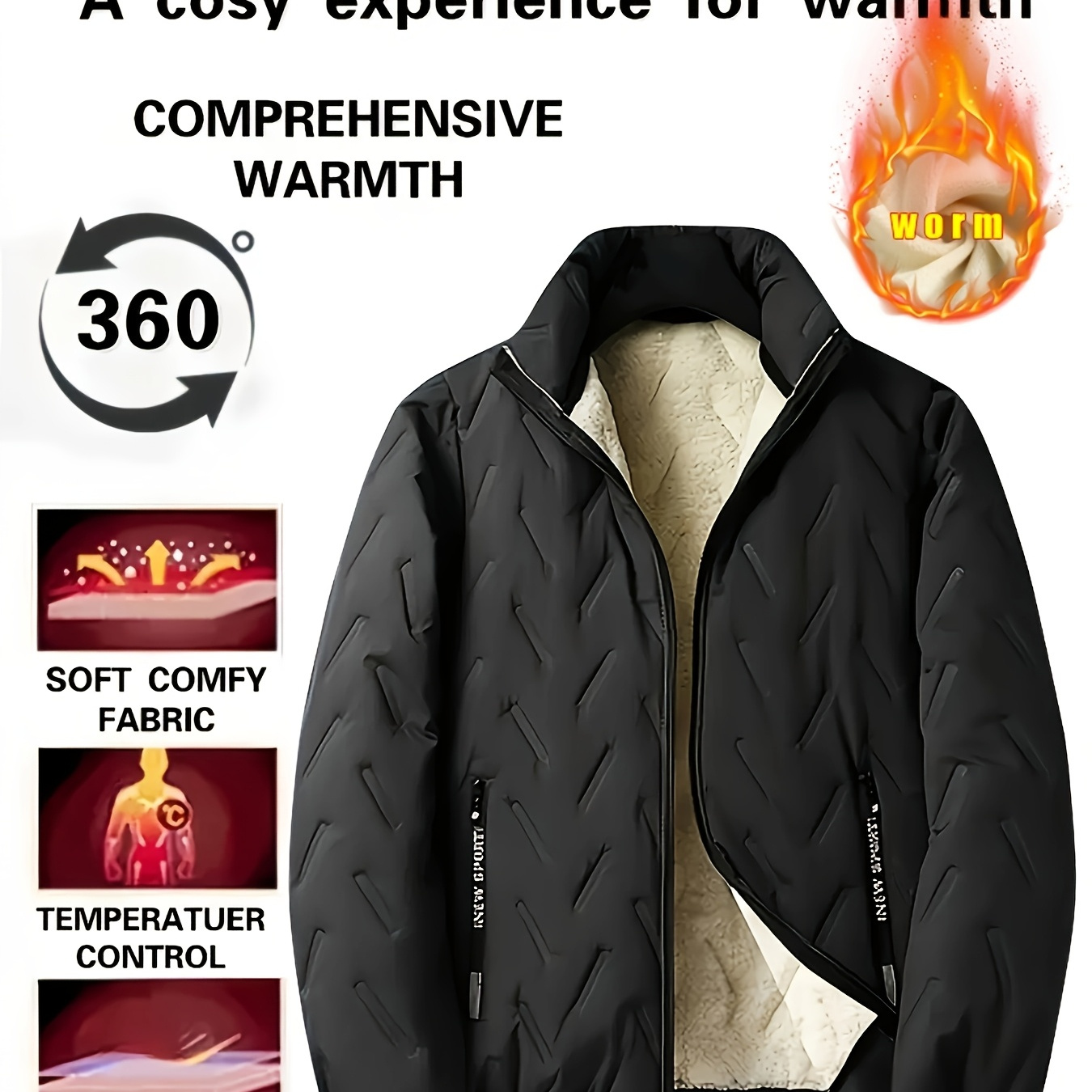 Men's Casual Fleece-lined Jacket - Warm, Windproof Winter Coat With Stand Collar And Zip Pockets
Men's Casual Fleece-lined Jacket - Warm, Windproof Winter Coat With Stand Collar And Zip Pockets