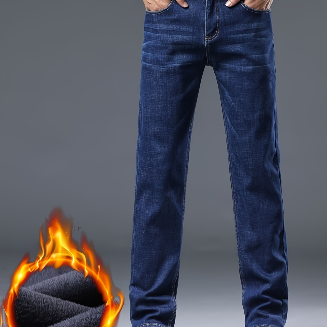 Straight-leg Jeans With - Casual Business Denim Pants With Stretch And Fleece For , Fall/winter Collection, Solid Color, Stretch, Regular Fit, Cotton , Washed
Straight-leg Jeans With - Casual Business Denim Pants With Stretch And Fleece For , Fall/winter Collection, Solid Color, Stretch, Regular Fit, Cotton , Washed