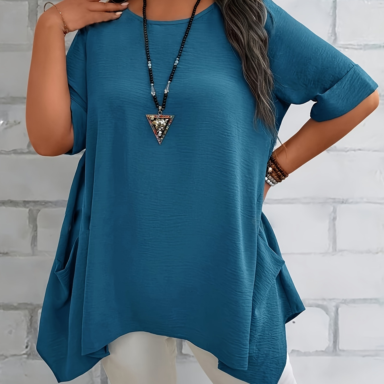 Size Women's Blouse - Casual Round Neck With Asymmetrical Hem, Solid Color, Polyester, Machine Washable - Spring/summer/fall, Loose Fit, Long
Size Women's Blouse - Casual Round Neck With Asymmetrical Hem, Solid Color, Polyester, Machine Washable - Spring/summer/fall, Loose Fit, Long