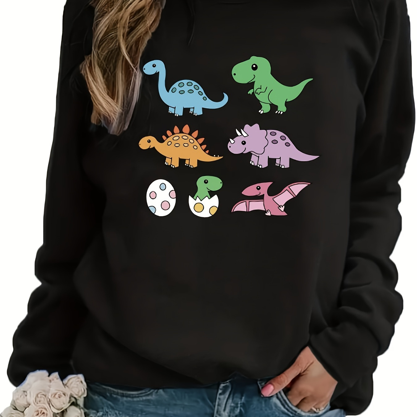 Cartoon Dinosaur Print Sweatshirt, Crew Neck Casual Sweatshirt For Fall & Spring, Women's Clothing
Cartoon Dinosaur Print Sweatshirt, Crew Neck Casual Sweatshirt For Fall & Spring, Women's Clothing