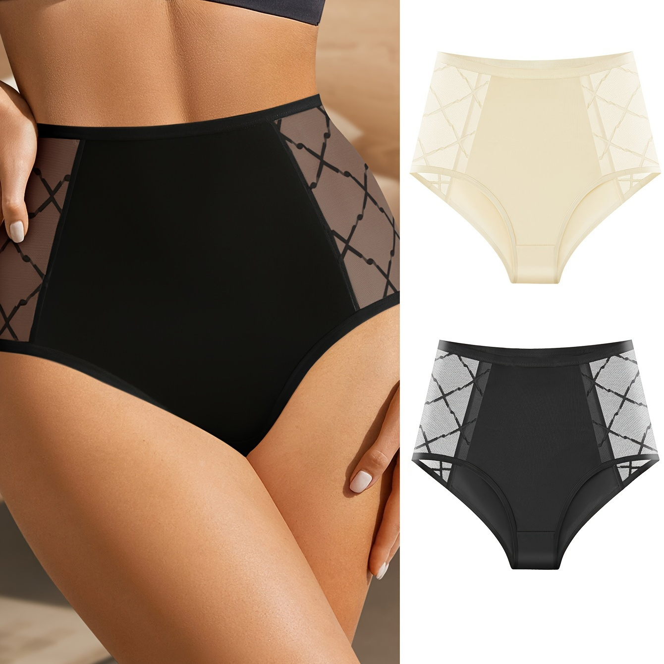 2pcs Women's Plus Elegant Panties, Plus Size Contrast Mesh Comfy & Breathable No Show Briefs
2pcs Women's Plus Elegant Panties, Plus Size Contrast Mesh Comfy & Breathable No Show Briefs