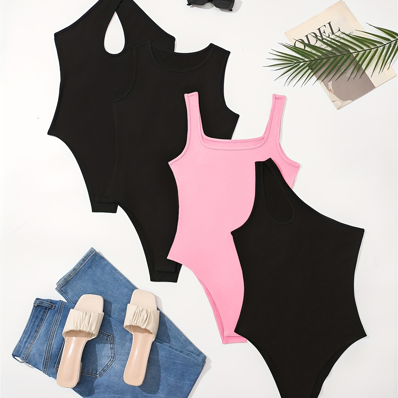4 Pack Solid Color Backless Bodysuit, Sexy Skinny Sleeveless Bodysuit For Spring & Summer, Women's Clothing
4 Pack Solid Color Backless Bodysuit, Sexy Skinny Sleeveless Bodysuit For Spring & Summer, Women's Clothing