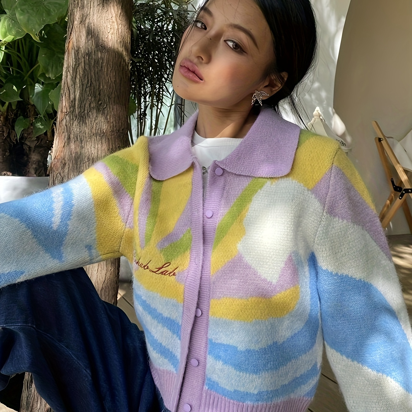1pc Elegant Knit Cardigan For Women - Polyester Long Sleeve Sweater With Lapel Collar, Abstract , Regular Fit, Spring/fall Season
1pc Elegant Knit Cardigan For Women - Polyester Long Sleeve Sweater With Lapel Collar, Abstract , Regular Fit, Spring/fall Season