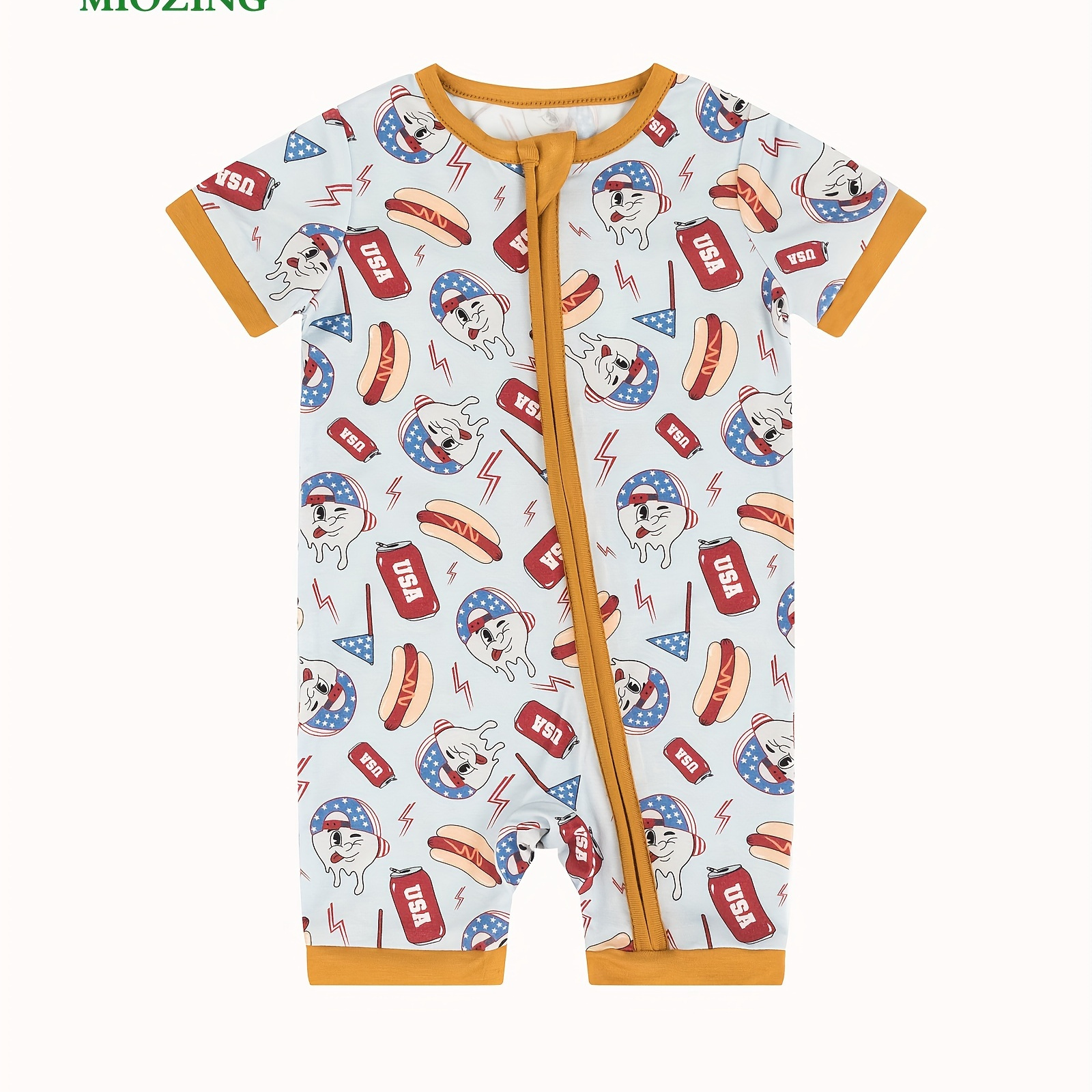 Miozing Bamboo Fiber Bodysuit For Baby, Independence Day Style Hot Dog Pattern Short Sleeve Onesie, Infant & Toddler Girl's Romper
Miozing Bamboo Fiber Bodysuit For Baby, Independence Day Style Hot Dog Pattern Short Sleeve Onesie, Infant & Toddler Girl's Romper