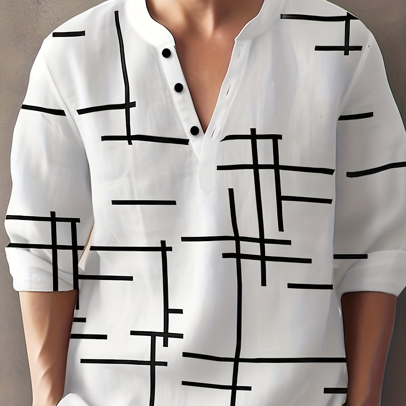 Simple Geometric Print Men's Long Sleeve Stand Collar Shirt, Men's Spring Fall Casual Top
Simple Geometric Print Men's Long Sleeve Stand Collar Shirt, Men's Spring Fall Casual Top