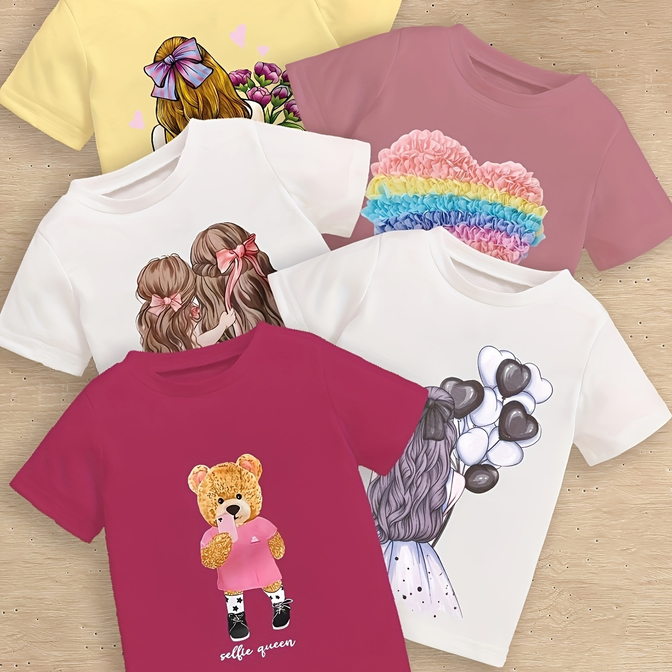 5pcs Cartoon Bear/girl/heart Print T-shirt For Toddler Kids, Trendy Short Sleeve Top, Baby Girl's Clothing
5pcs Cartoon Bear/girl/heart Print T-shirt For Toddler Kids, Trendy Short Sleeve Top, Baby Girl's Clothing