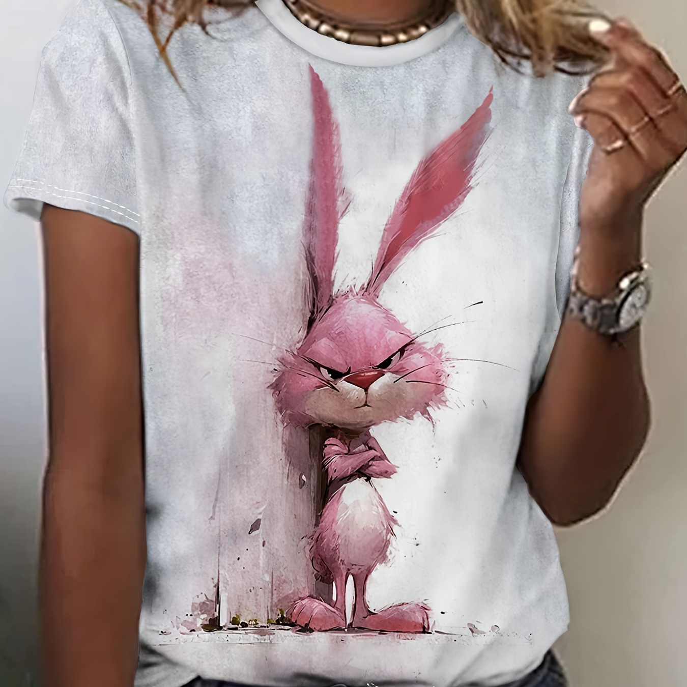 T-Shirt Décontracté pour Femme avec Imprimé Lapin - Col Rond, Manches Courtes, Polyester , Lavable en Machine - Mode d'Été
T-Shirt Décontracté pour Femme avec Imprimé Lapin - Col Rond, Manches Courtes, Polyester , Lavable en Machine - Mode d'Été