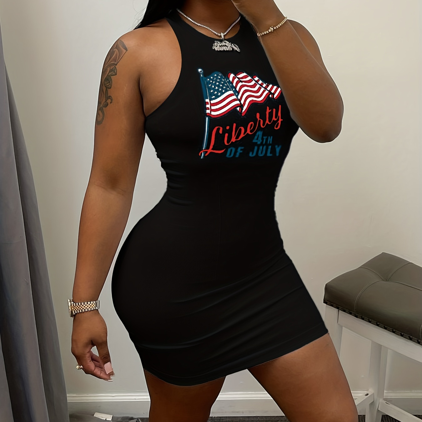 American Flag Print Tank Dress, Sleeveless Casual Mini Dress For Summer & Spring, Women's Clothing
American Flag Print Tank Dress, Sleeveless Casual Mini Dress For Summer & Spring, Women's Clothing