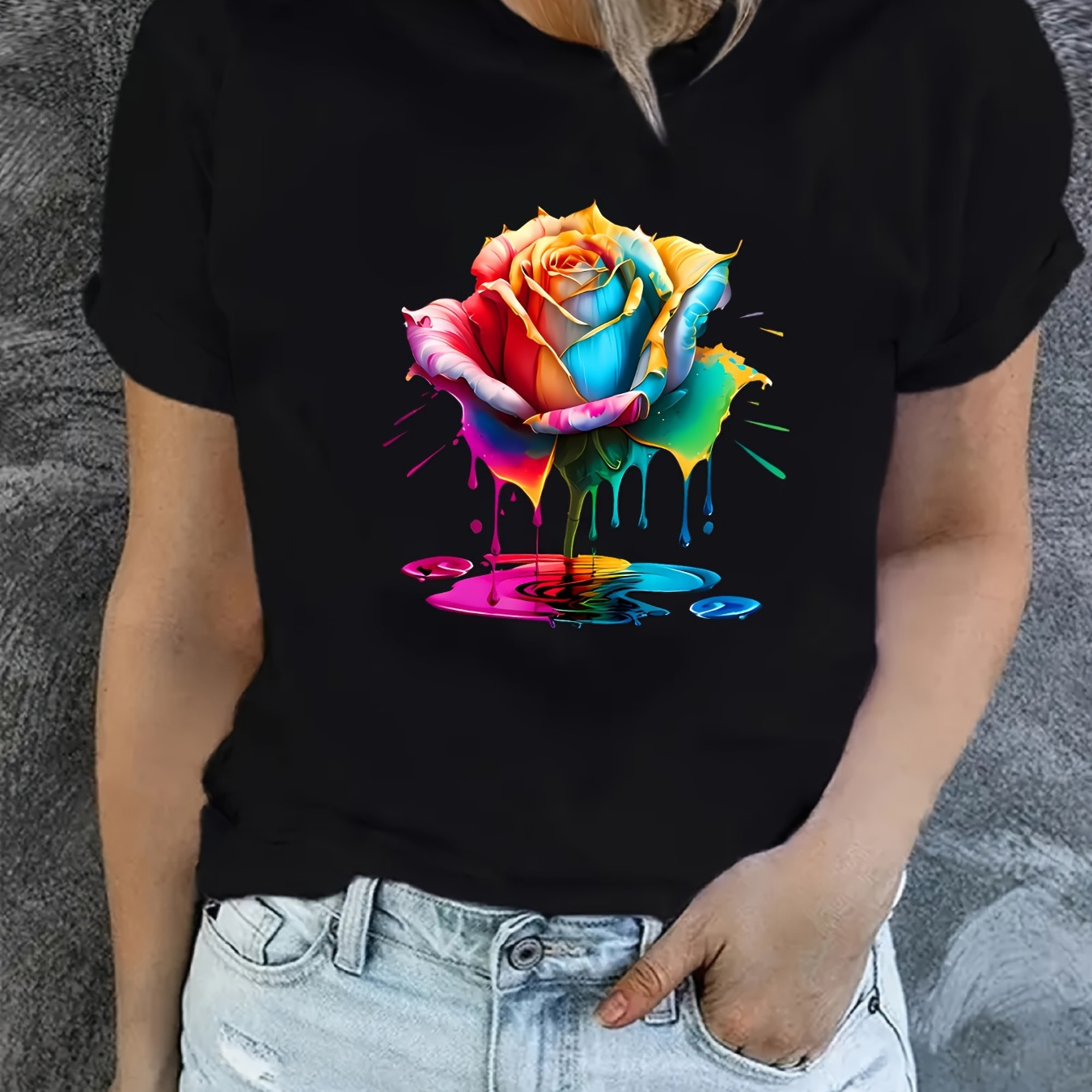 Rose Graphic Print T-shirt, Short Sleeve Crew Neck Casual Top For Summer & Spring, Women's Clothing
Rose Graphic Print T-shirt, Short Sleeve Crew Neck Casual Top For Summer & Spring, Women's Clothing