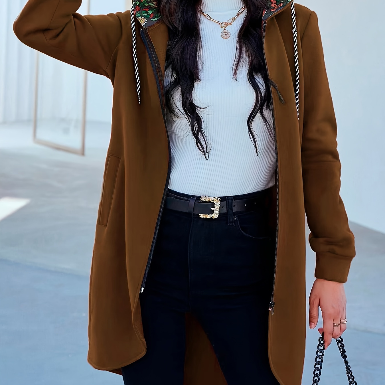 Sweat à capuche long avec poches inclinées, sweat-shirt décontracté à manches longues avec cordon de serrage, vêtements pour femmes
Sweat à capuche long avec poches inclinées, sweat-shirt décontracté à manches longues avec cordon de serrage, vêtements pour femmes