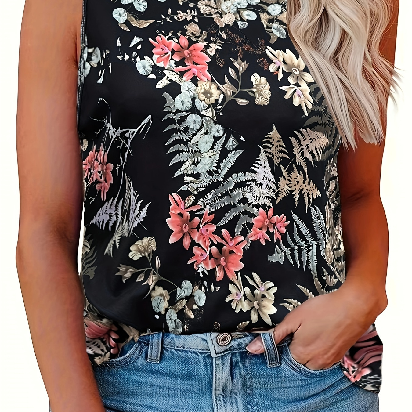 Plus Size Floral Print Tank Top, Casual Crew Neck Sleeveless Tank Top For Summer, Women's Plus Size clothing
Plus Size Floral Print Tank Top, Casual Crew Neck Sleeveless Tank Top For Summer, Women's Plus Size clothing