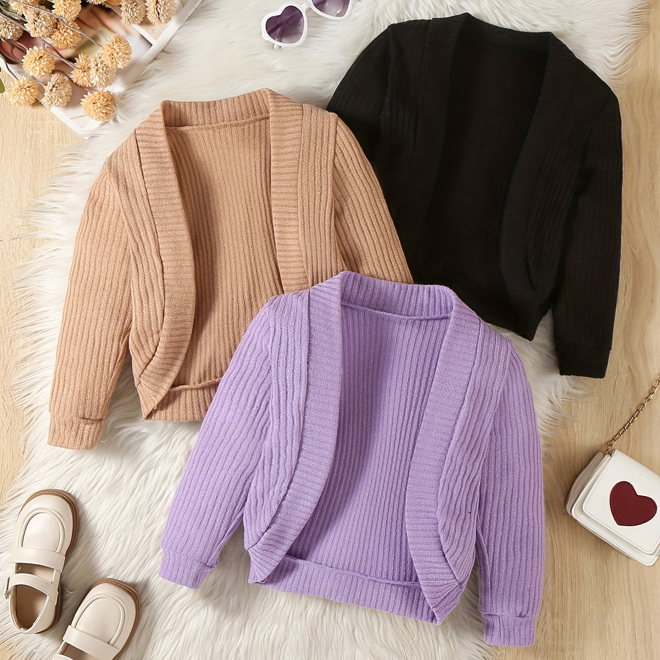 Girls' 3pcs Cozy Knit Cardigan Set - Soft, Solid Color With Casual Tops For Spring & Fall - Machine Washable
Girls' 3pcs Cozy Knit Cardigan Set - Soft, Solid Color With Casual Tops For Spring & Fall - Machine Washable