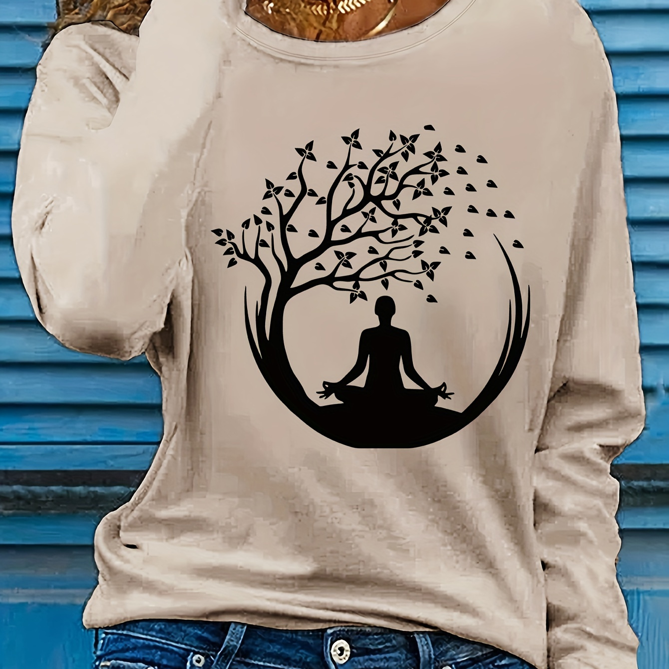 1pc T-shirt décontracté à manches longues pour femme avec imprimé Arbre de yoga, col rond, polyester, haut coupe standard pour et
1pc T-shirt décontracté à manches longues pour femme avec imprimé Arbre de yoga, col rond, polyester, haut coupe standard pour et