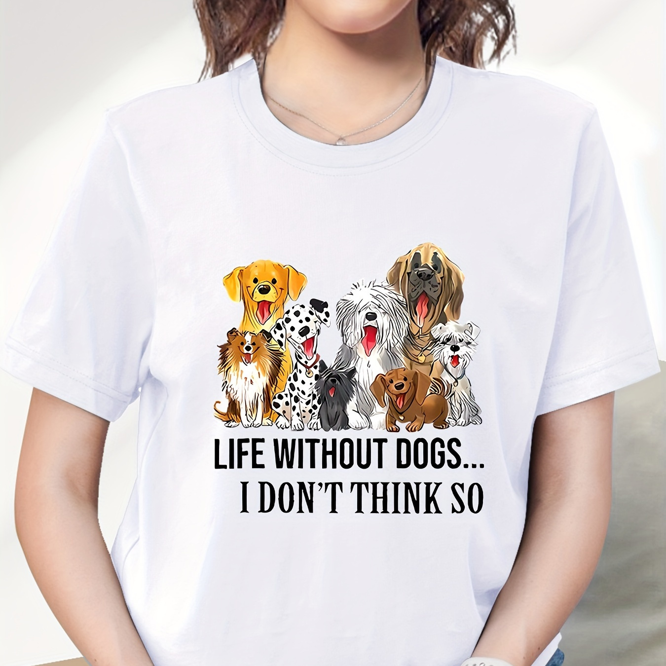 Dogs Graphic Sports T-shirt, Round Neck Fashion Casual Short Sleeves Workout Tops, Women's Activewear
Dogs Graphic Sports T-shirt, Round Neck Fashion Casual Short Sleeves Workout Tops, Women's Activewear