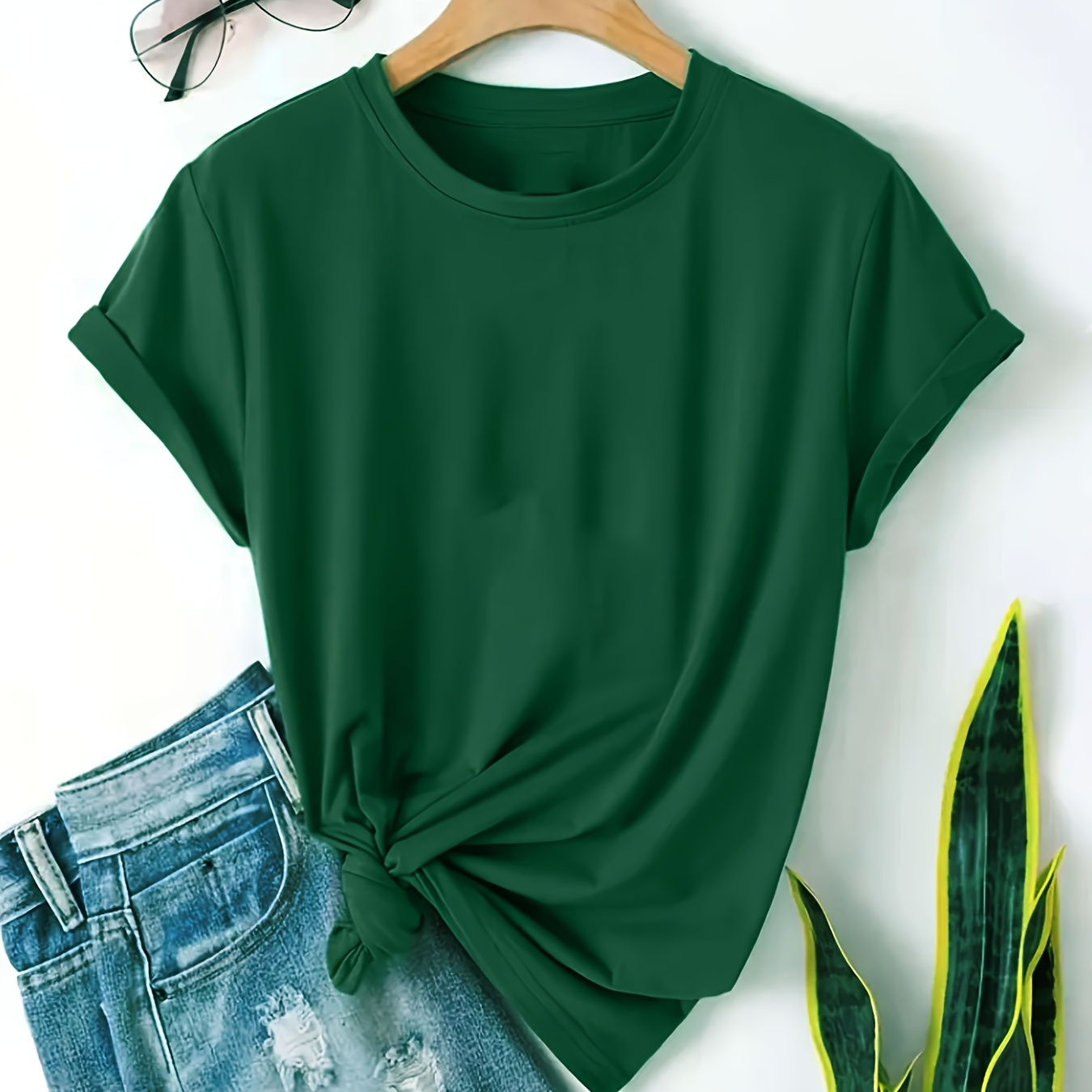 Casual Crew Neck T-shirt In - 100% Polyester Knit Fabric, Solid Color, Medium Stretch For Spring/summer/fall
Casual Crew Neck T-shirt In - 100% Polyester Knit Fabric, Solid Color, Medium Stretch For Spring/summer/fall