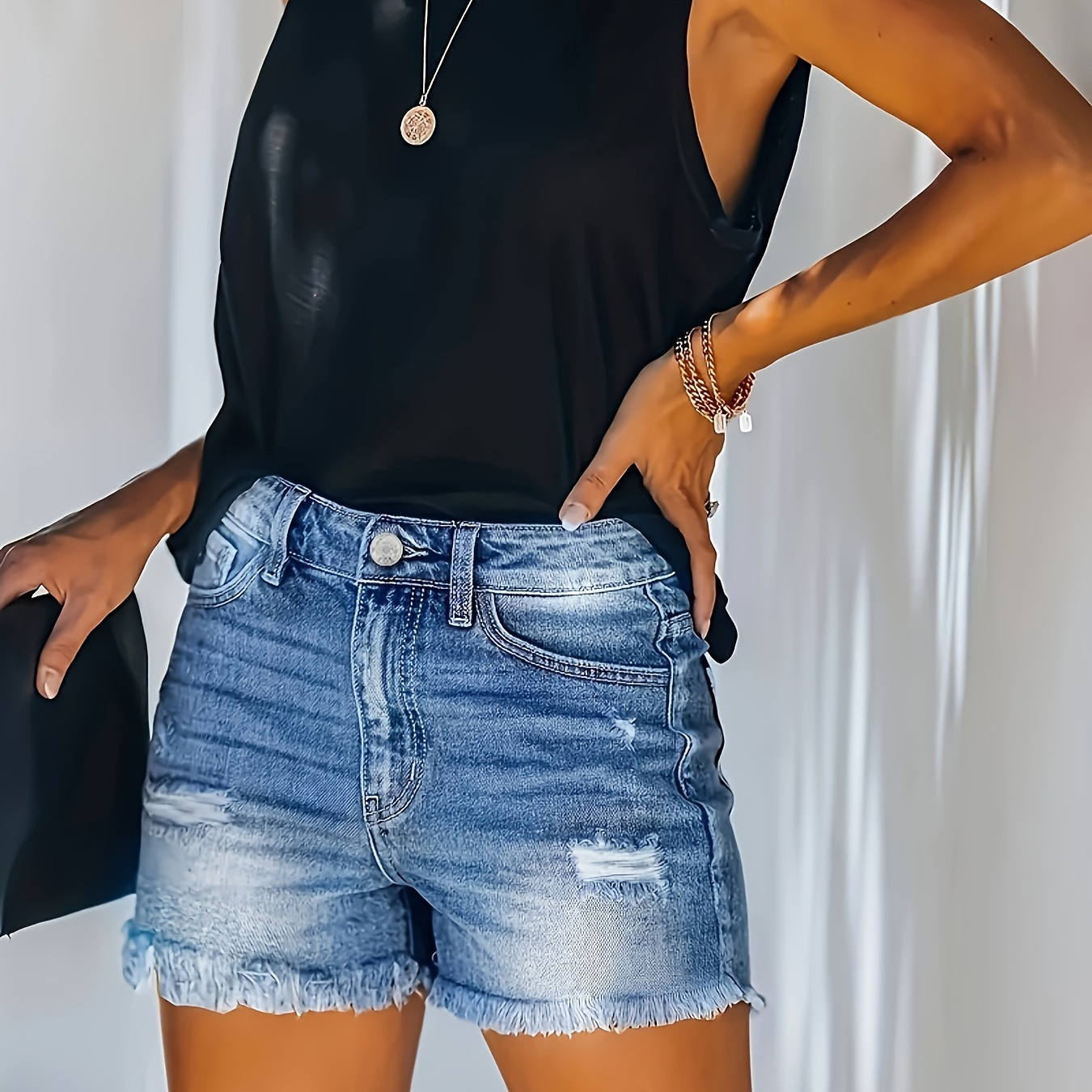 Raw Hem Washed Denim Shorts, Ripped Holes Slash Pockets Short Denim Pants, Women's Denim Jeans & Clothing
Raw Hem Washed Denim Shorts, Ripped Holes Slash Pockets Short Denim Pants, Women's Denim Jeans & Clothing