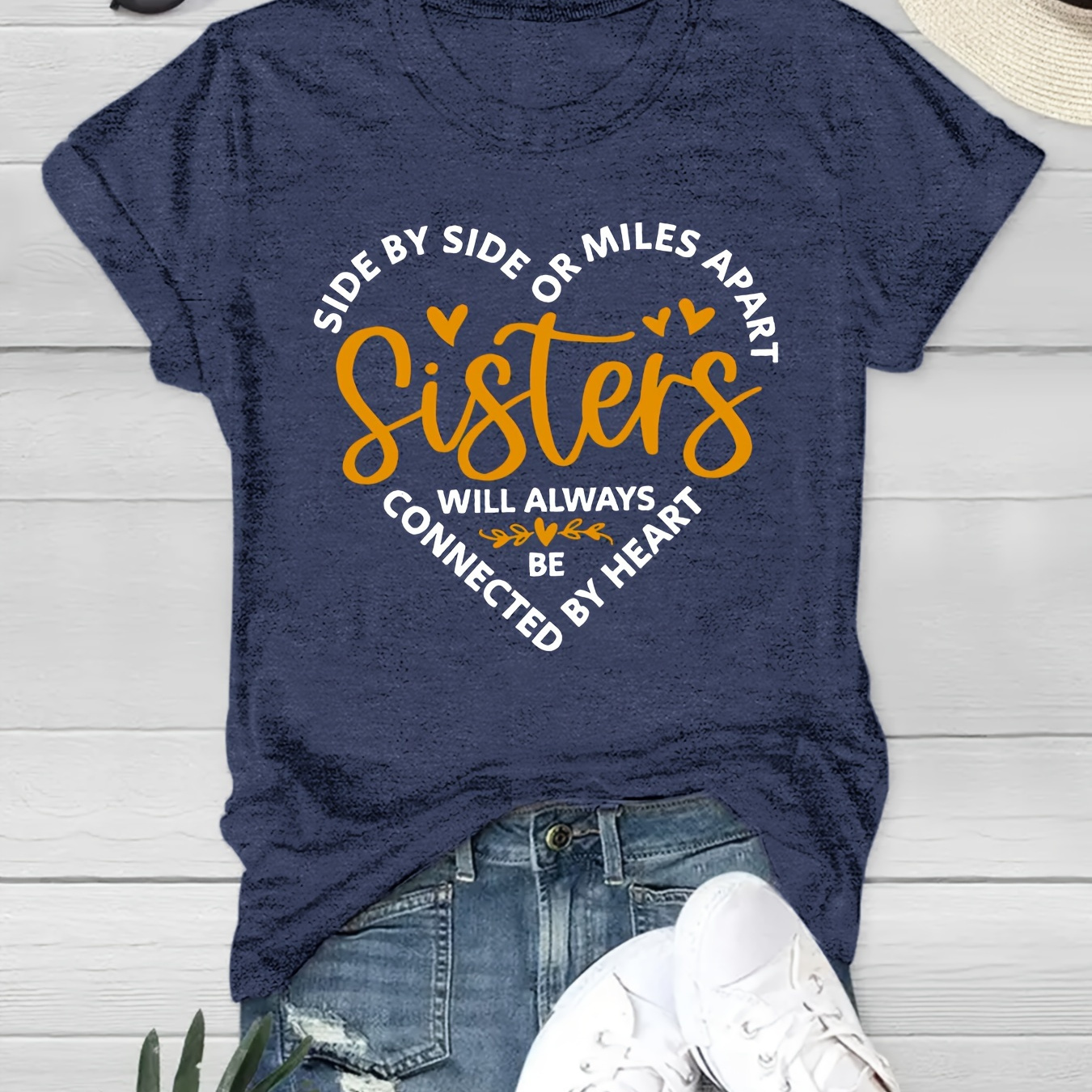Sister & Heart Print T-shirt, Short Sleeve Crew Neck Casual Top For Summer & Spring, Women's Clothing
Sister & Heart Print T-shirt, Short Sleeve Crew Neck Casual Top For Summer & Spring, Women's Clothing