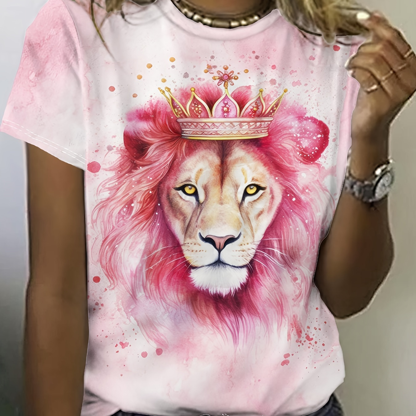 Women's Casual Lion Print T-shirt - Short Sleeve, Crew Neck, Soft Polyester , Machine Washable - Spring/summer
Women's Casual Lion Print T-shirt - Short Sleeve, Crew Neck, Soft Polyester , Machine Washable - Spring/summer
