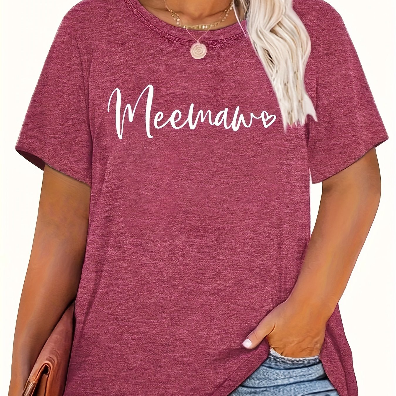 Plus Size Meemaw Print T-shirt, Casual Short Sleeve Crew Neck Top For Spring & Summer, Women's Plus Size Clothing
Plus Size Meemaw Print T-shirt, Casual Short Sleeve Crew Neck Top For Spring & Summer, Women's Plus Size Clothing