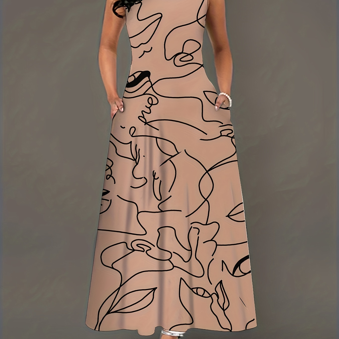 Sleeveless Maxi Dress, Random Print Crew Neck Casual Dress For Summer & Spring, Women's Clothing
Sleeveless Maxi Dress, Random Print Crew Neck Casual Dress For Summer & Spring, Women's Clothing