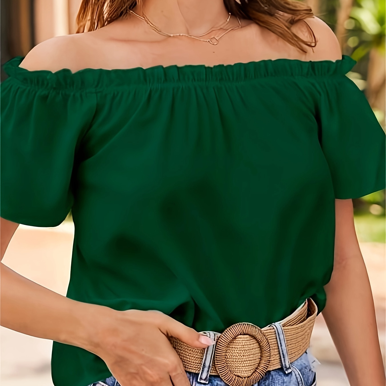 Off Shoulder Solid Versatile Blouse, Elegant Short Sleeve Blouse For Spring & Summer, Women's Clothing
Off Shoulder Solid Versatile Blouse, Elegant Short Sleeve Blouse For Spring & Summer, Women's Clothing