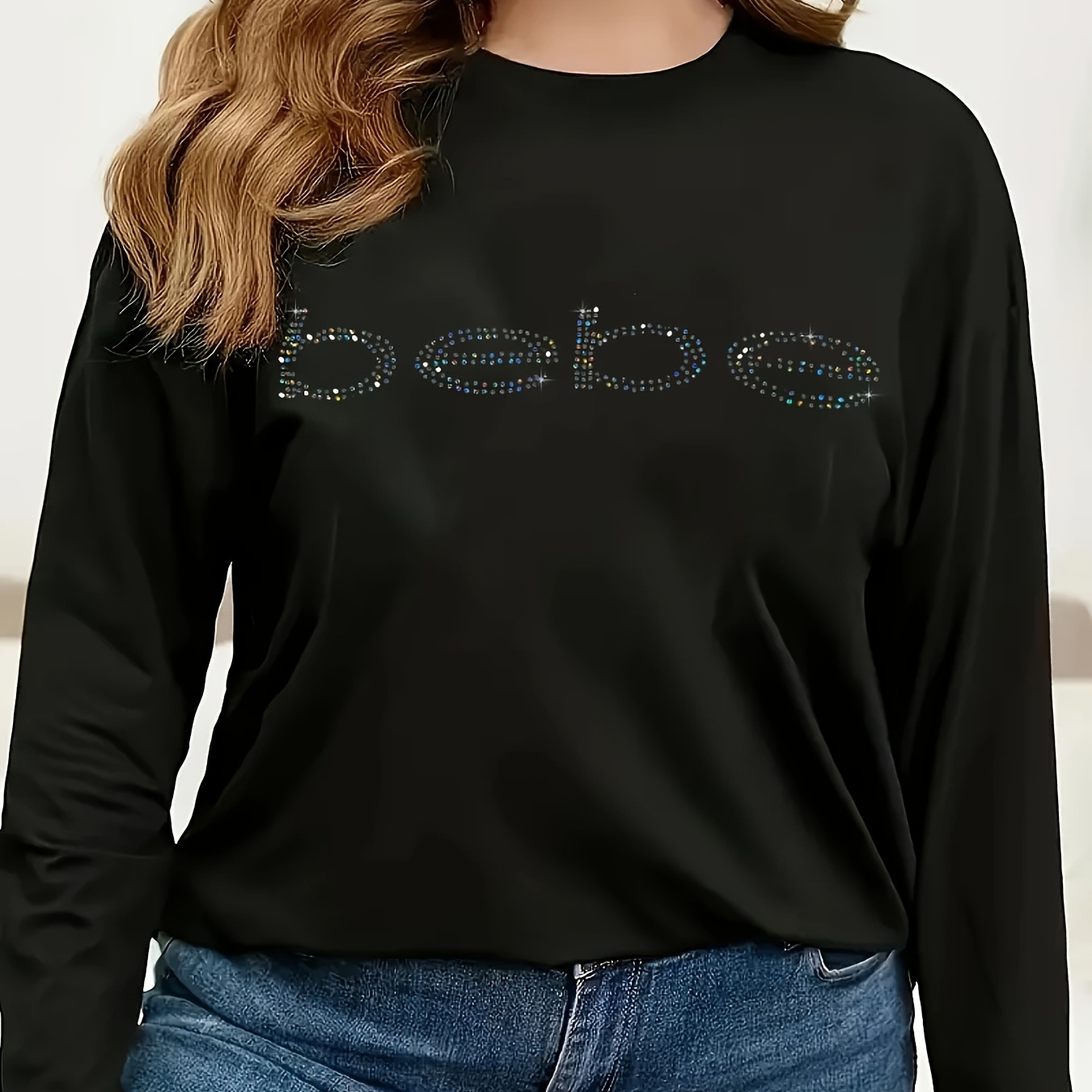 Plus Size Bebet Sequin T-shirt - Stylish Geometric Pattern, Crew Neck, Long Sleeve, Stretchy Polyester For , Machine Washable, Fall And
Plus Size Bebet Sequin T-shirt - Stylish Geometric Pattern, Crew Neck, Long Sleeve, Stretchy Polyester For , Machine Washable, Fall And