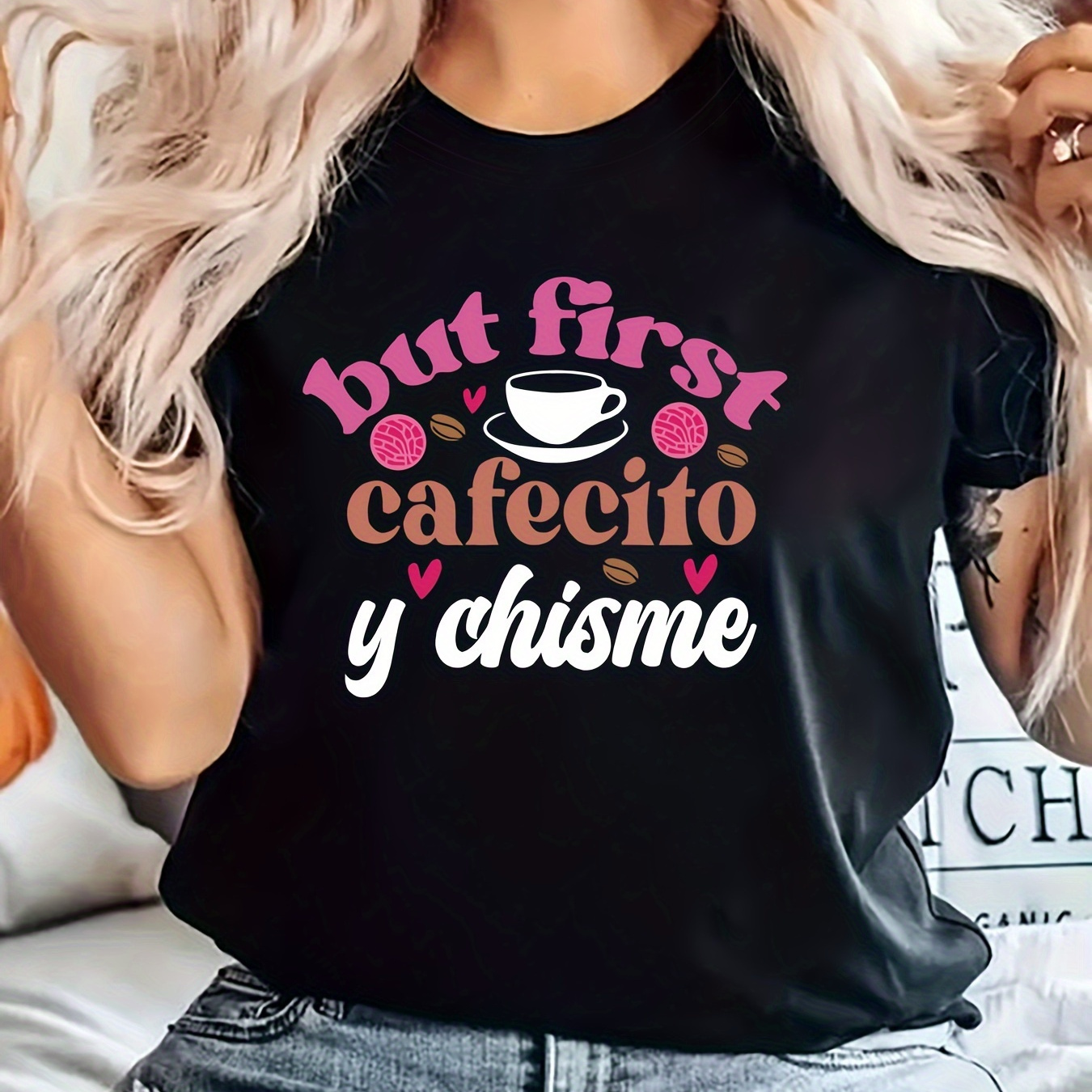 Coffee Graphic Print T-shirt, Short Sleeve Crew Neck Casual Top For Summer & Spring, Women's Clothing
Coffee Graphic Print T-shirt, Short Sleeve Crew Neck Casual Top For Summer & Spring, Women's Clothing