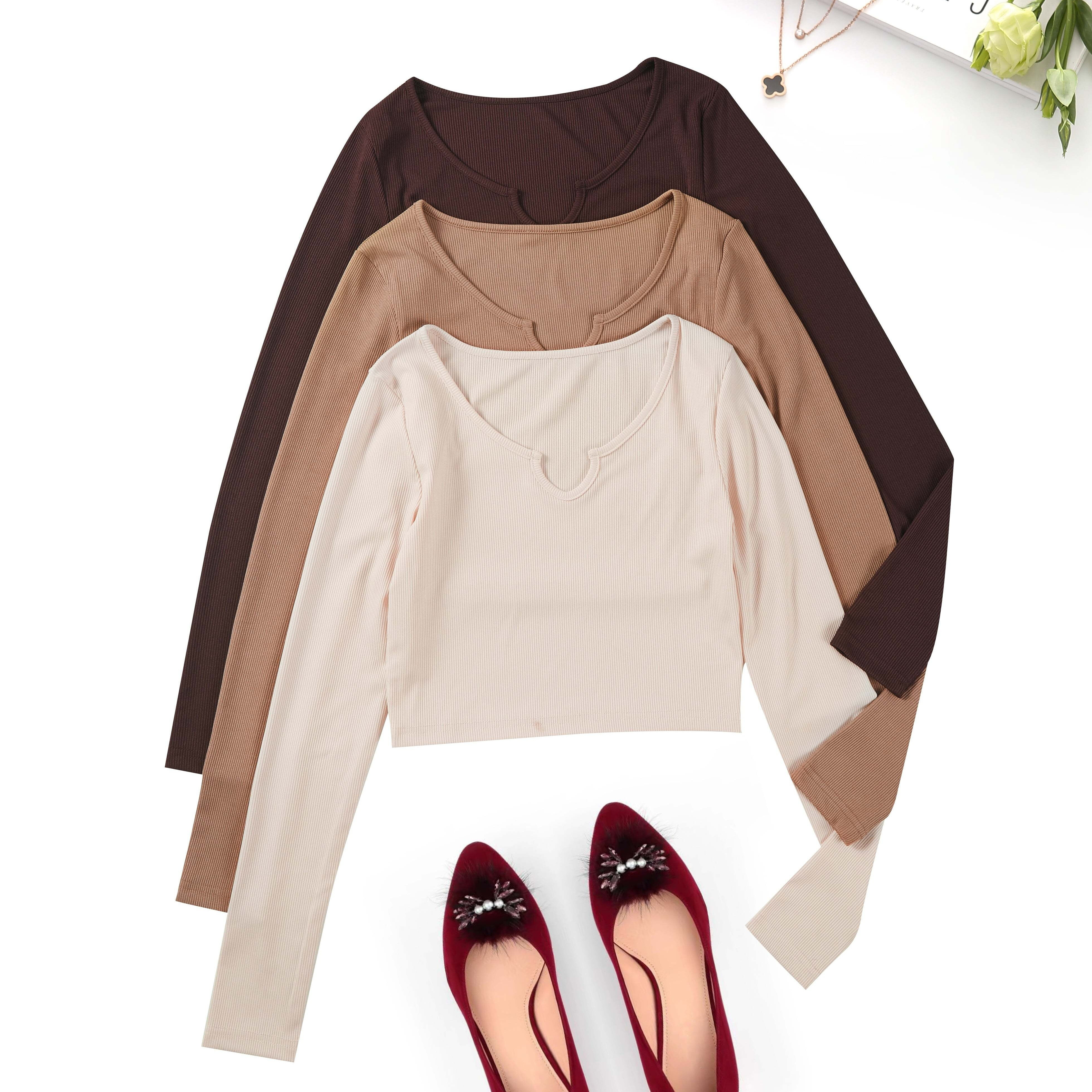 3 Packs Notch Neck T-shirts, Casual Long Sleeve Top For Spring & Fall, Women's Clothing
3 Packs Notch Neck T-shirts, Casual Long Sleeve Top For Spring & Fall, Women's Clothing