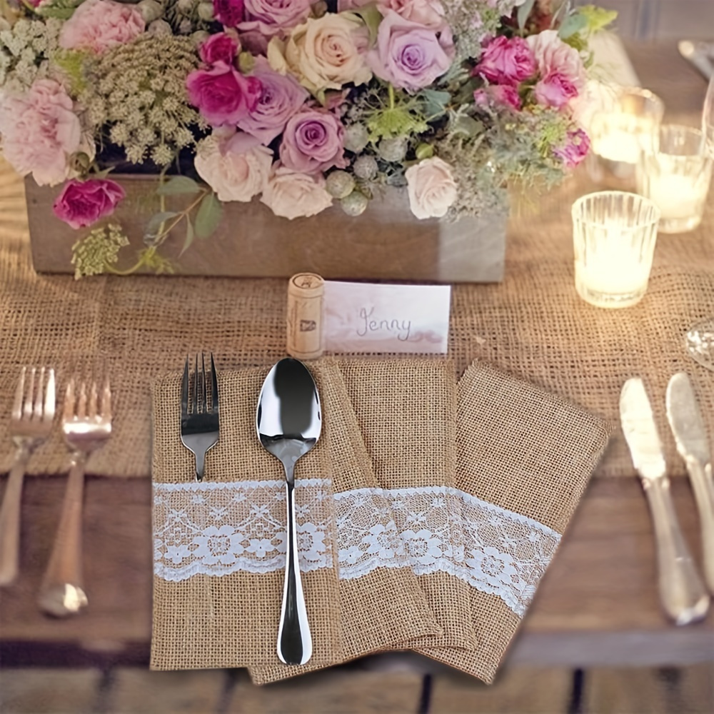 10pcs Natural Burlap Lace Utensil Cutlery Holders - Perfect For Rustic Wedding, Party & Room Decorations!
10pcs Natural Burlap Lace Utensil Cutlery Holders - Perfect For Rustic Wedding, Party & Room Decorations!