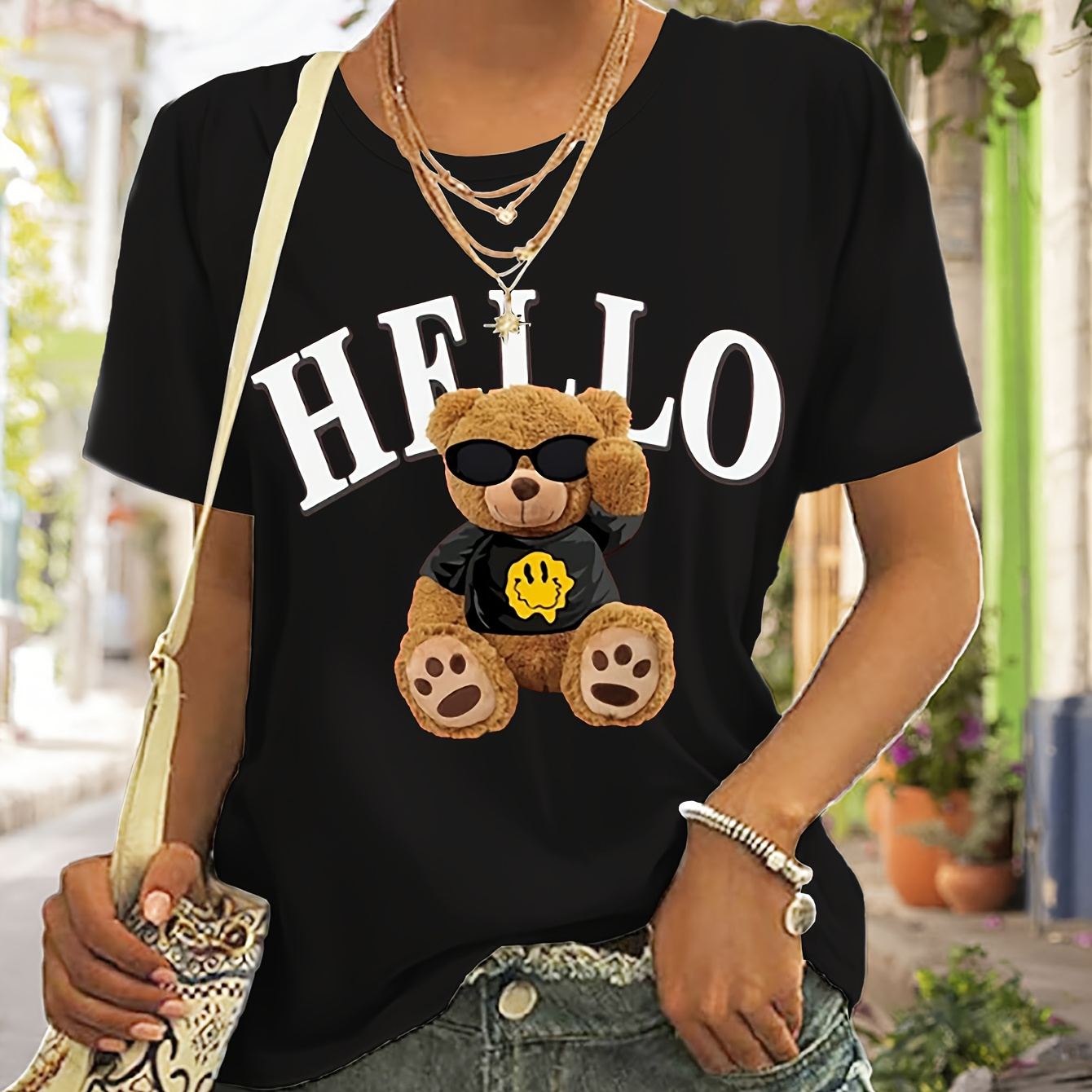 Bear Graphic Print T-shirt, Short Sleeve Crew Neck Casual Top For Summer & Spring, Women's Clothing
Bear Graphic Print T-shirt, Short Sleeve Crew Neck Casual Top For Summer & Spring, Women's Clothing