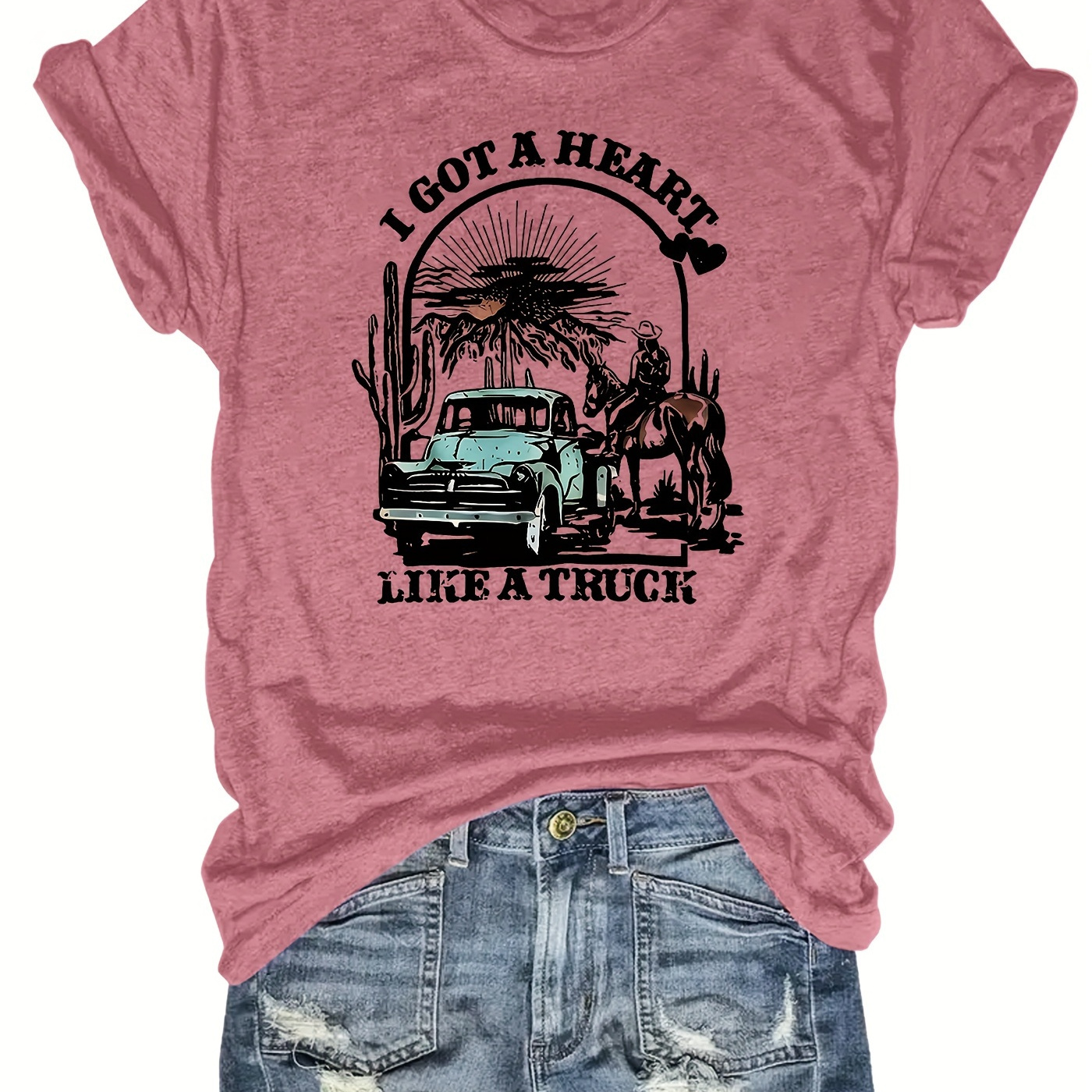 Plus Size Truck Print T-shirt, Casual Short Sleeve Crew Neck Top For Spring & Summer, Women's Plus Size Clothing
Plus Size Truck Print T-shirt, Casual Short Sleeve Crew Neck Top For Spring & Summer, Women's Plus Size Clothing