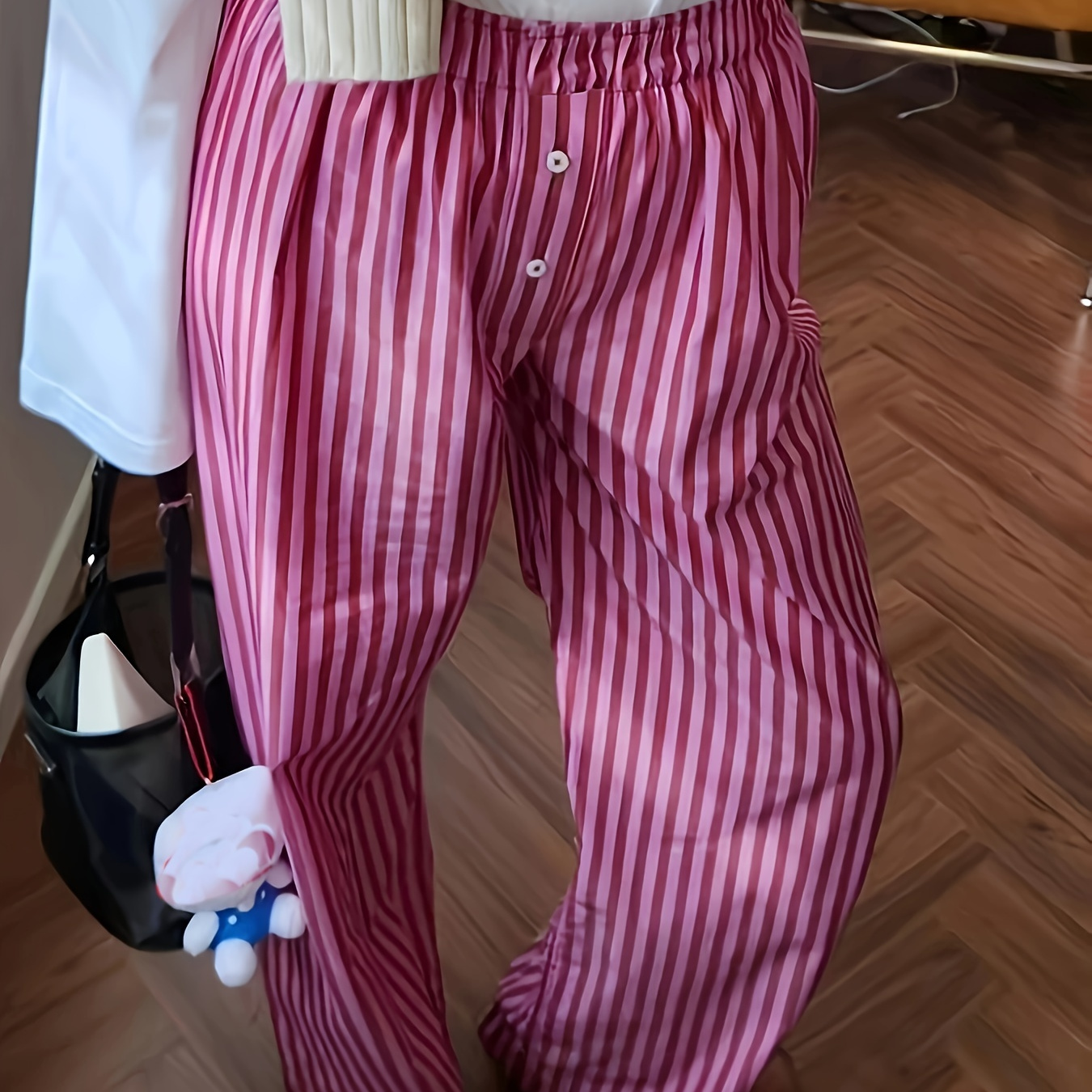 Stripe Print Wide Leg Pants, Casual Elastic Waist Loose Pants For Spring & Summer, Women's Clothing
Stripe Print Wide Leg Pants, Casual Elastic Waist Loose Pants For Spring & Summer, Women's Clothing