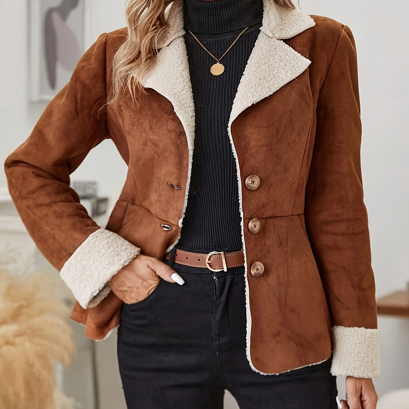 fourrure bouton sur le devant veste thermique, décontracté manches longues col vêtements d'extérieur pour et l'hiver, vêtements pour femmes
fourrure bouton sur le devant veste thermique, décontracté manches longues col vêtements d'extérieur pour et l'hiver, vêtements pour femmes