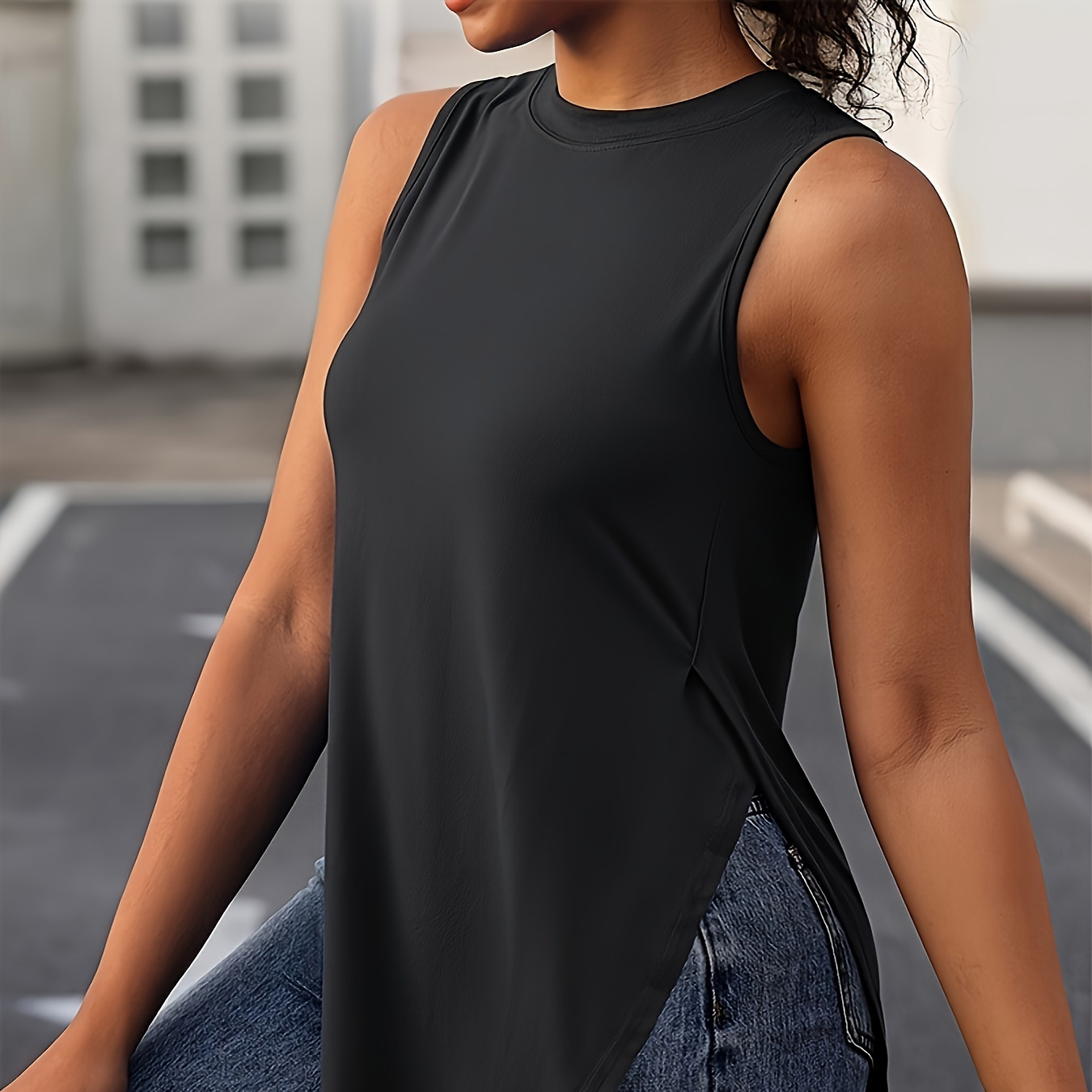 Solid Color Crew Neck Tank Top, Casual Sleeveless Split Tank Top For Summer, Women's Clothing
Solid Color Crew Neck Tank Top, Casual Sleeveless Split Tank Top For Summer, Women's Clothing