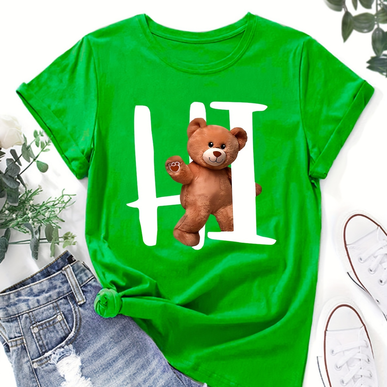 Bear Print Crew Neck T-shirt, Casual Short Sleeve T-shirt For Spring & Summer, Women's Clothing
Bear Print Crew Neck T-shirt, Casual Short Sleeve T-shirt For Spring & Summer, Women's Clothing