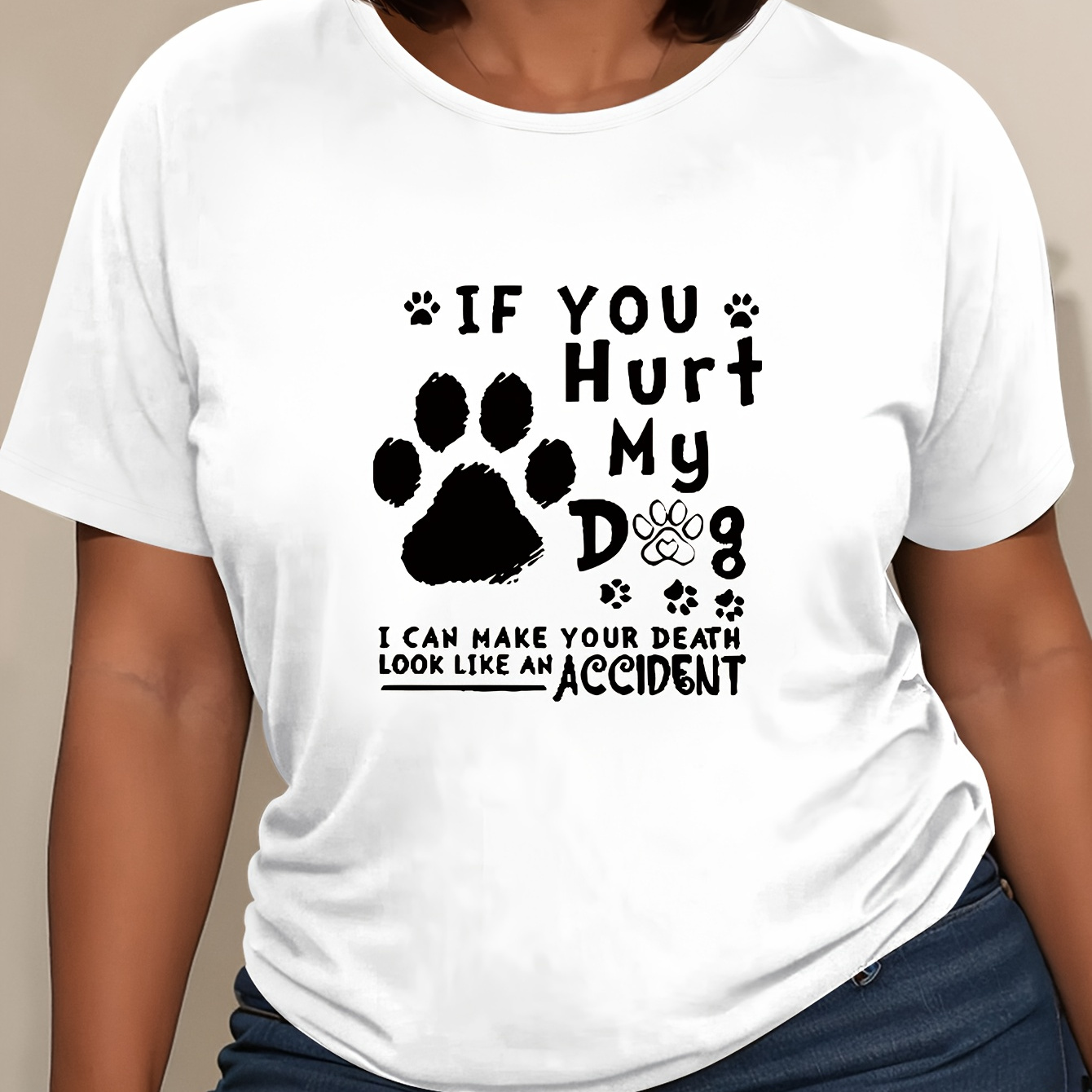 Plus Size Dog Claws Print T-shirt, Short Sleeve Crew Neck Casual Top For Summer & Spring, Women's Plus Size Clothing
Plus Size Dog Claws Print T-shirt, Short Sleeve Crew Neck Casual Top For Summer & Spring, Women's Plus Size Clothing