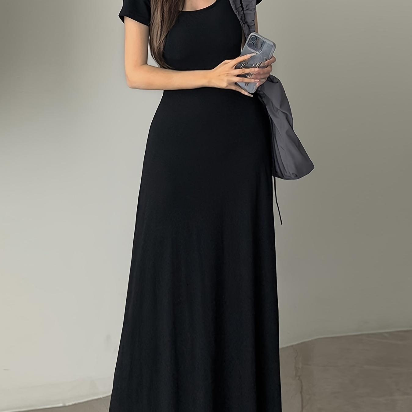 Solid Color Crew Neck Dress, Elegant Short Sleeve A-line Dress For Spring & Summer, Women's Clothing
Solid Color Crew Neck Dress, Elegant Short Sleeve A-line Dress For Spring & Summer, Women's Clothing