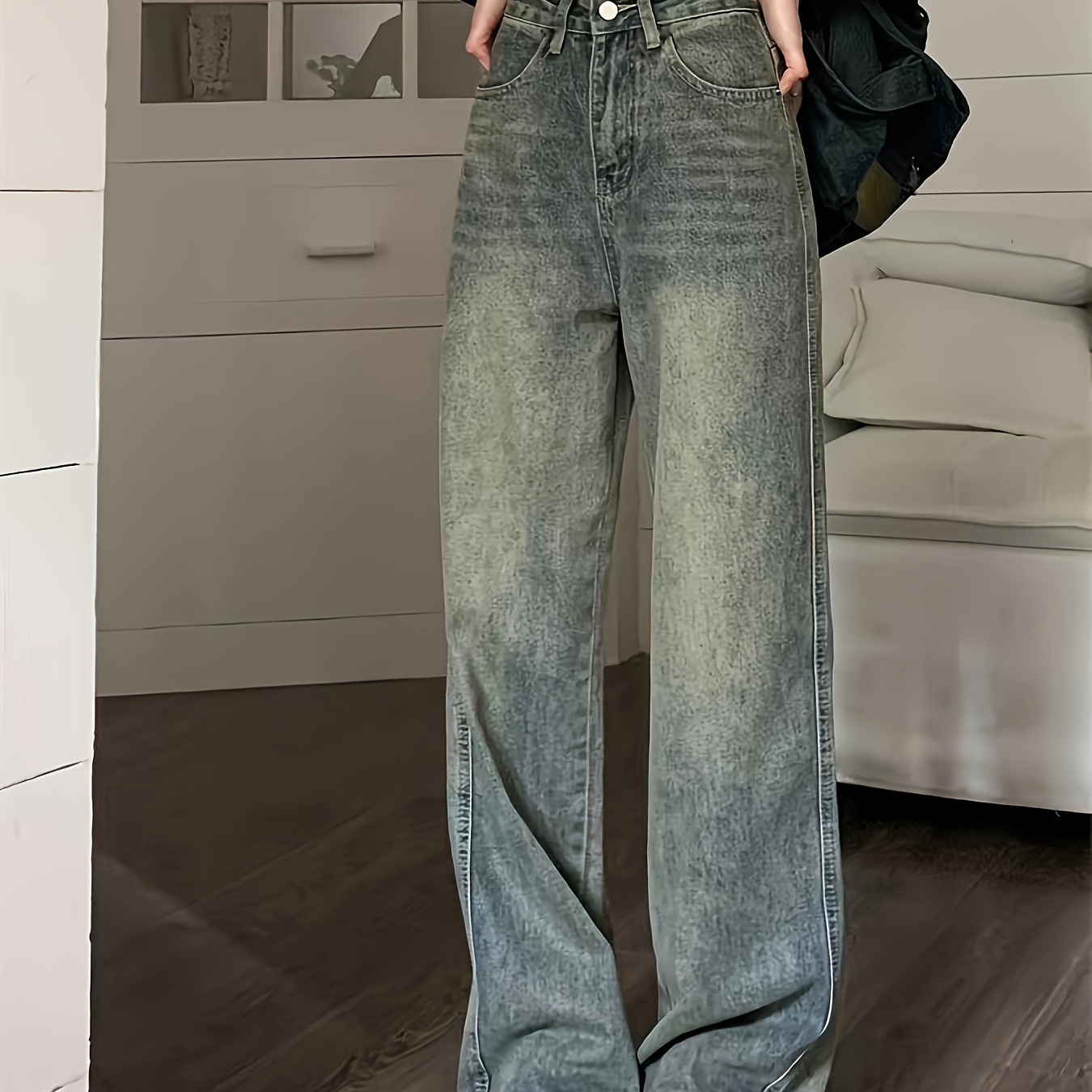 Women's High- Jeans, Korean Fashion Loose Wide-leg Pants, Vintage , Solid Color, Non-stretch, Button Closure, , Long Length, , Woven Fabric
Women's High- Jeans, Korean Fashion Loose Wide-leg Pants, Vintage , Solid Color, Non-stretch, Button Closure, , Long Length, , Woven Fabric