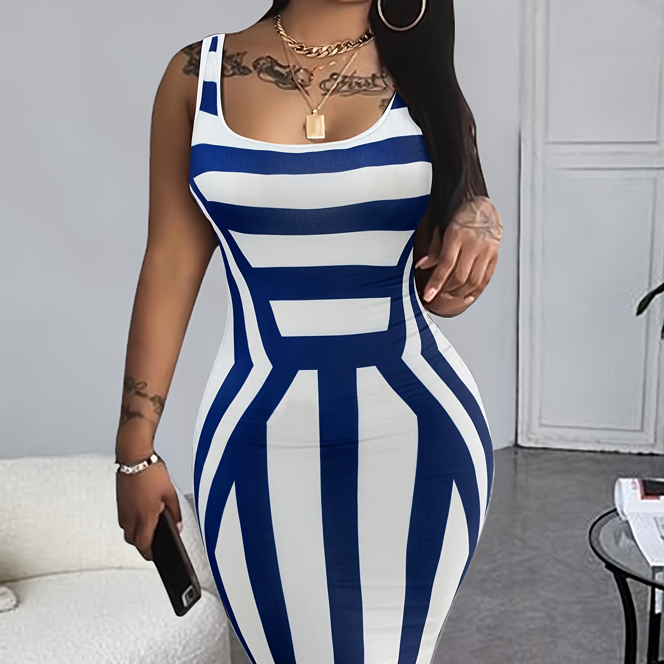 Striped Round Neck Tank Bodycon Dress, Casual Sleeveless Dress For Summer & Spring, Women's Clothing
Striped Round Neck Tank Bodycon Dress, Casual Sleeveless Dress For Summer & Spring, Women's Clothing
