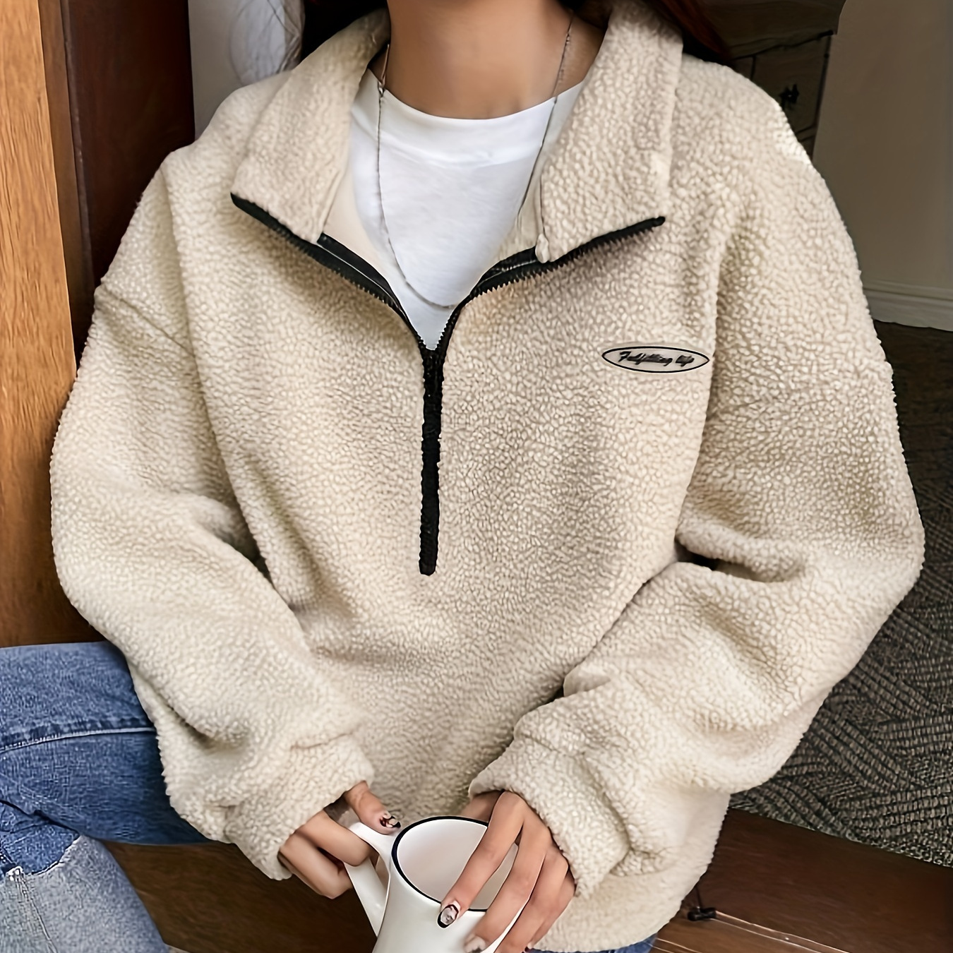 Sweat à -Zip Doublé en Élégant avec Détail d'Épaule Tombante - Lavable en Machine, Polyester, Couleur Unie pour Femme - pour /Hiver
Sweat à -Zip Doublé en Élégant avec Détail d'Épaule Tombante - Lavable en Machine, Polyester, Couleur Unie pour Femme - pour /Hiver