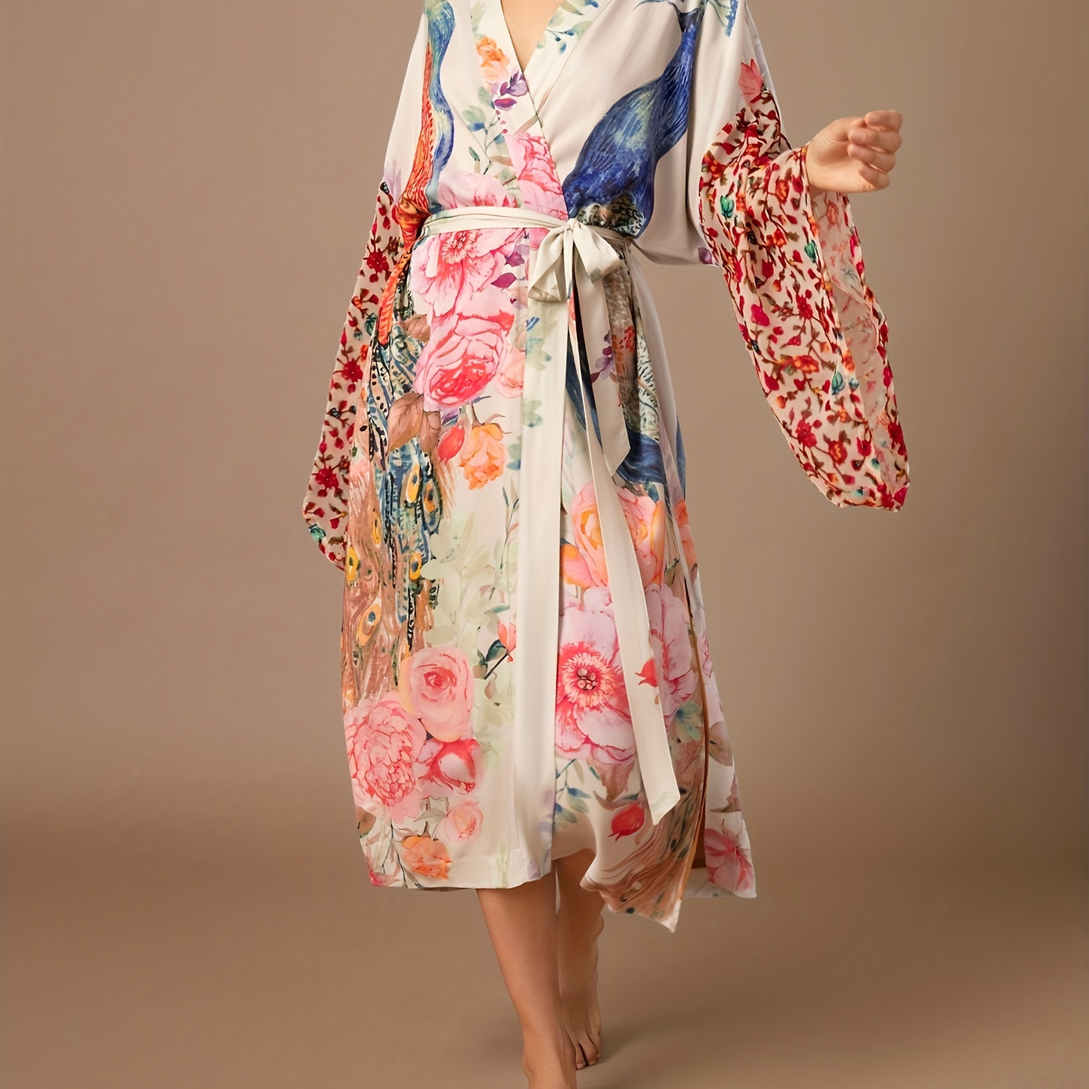 Print Long Robe With Belt - V-neck, Lightweight Polyester, Machine Washable - Ideal For And
Print Long Robe With Belt - V-neck, Lightweight Polyester, Machine Washable - Ideal For And